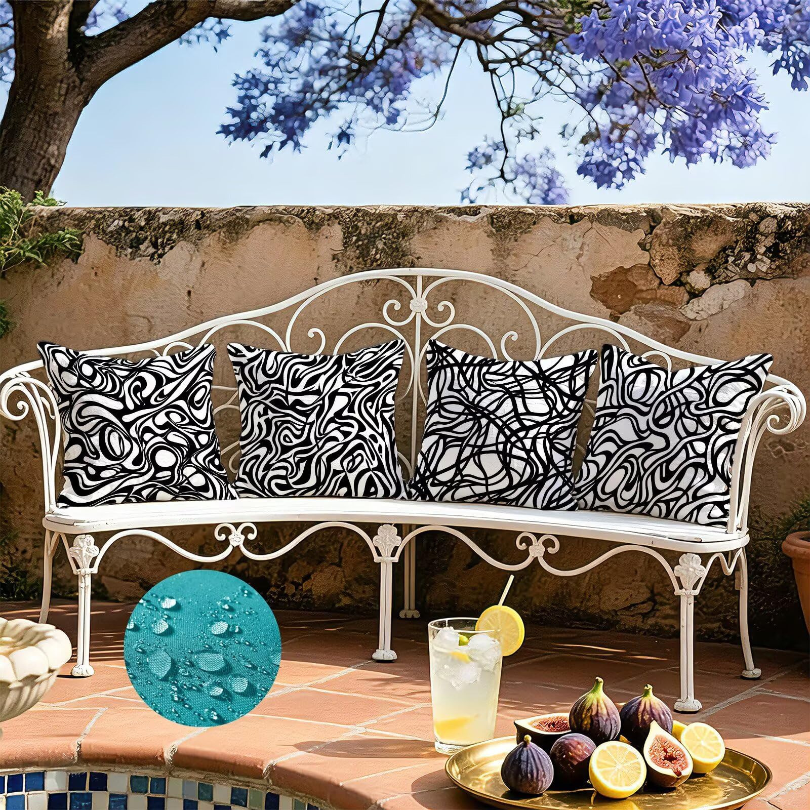 Cojines Exterior En Blanco Y Negro Funda Almohada 45x45 Juego de 4, Cod-466