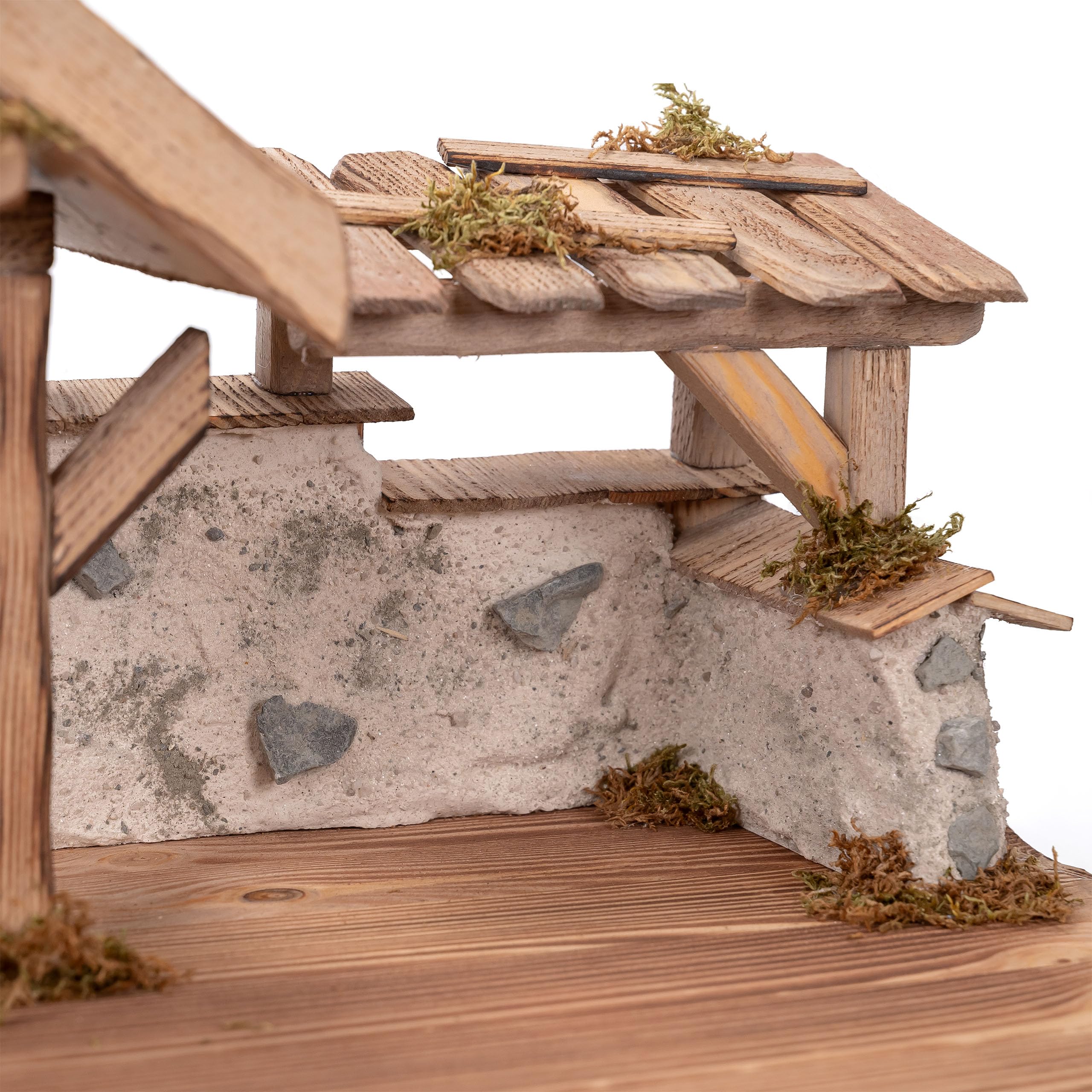 Bonetti Große Weihnachtskrippe | aus Holz und Gips gefertigt | mit Moos, Steinen und Stroh geschmückt | sehr detailreiche Krippe (ca. 70 x 30 x 31 cm (BxTxH))