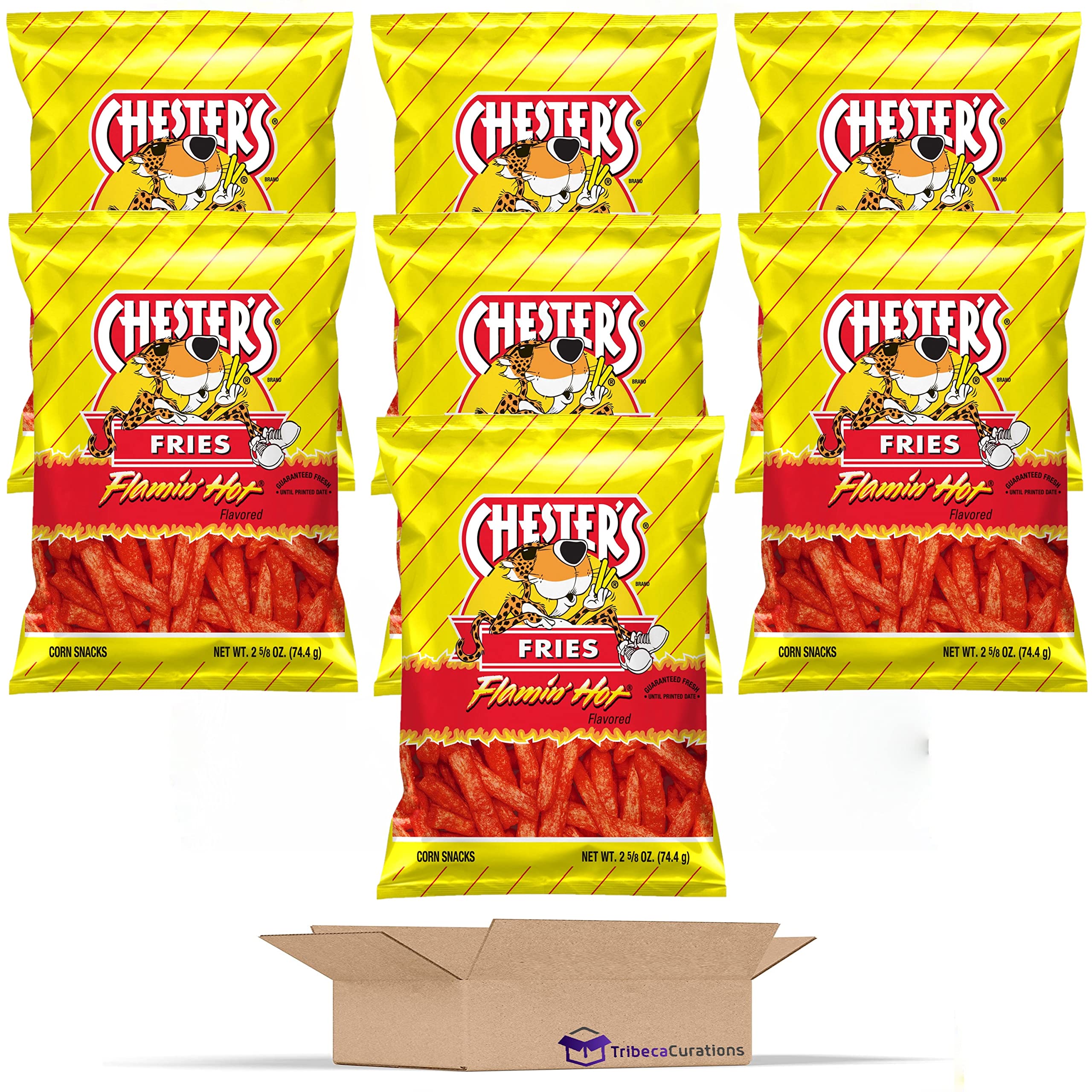 Tribeca Curations | Flamin' Hot Fries by Chester's Bundled by Tribeca Curations | 2.625 Ounce Hungry Sized Bags | Pack of 7