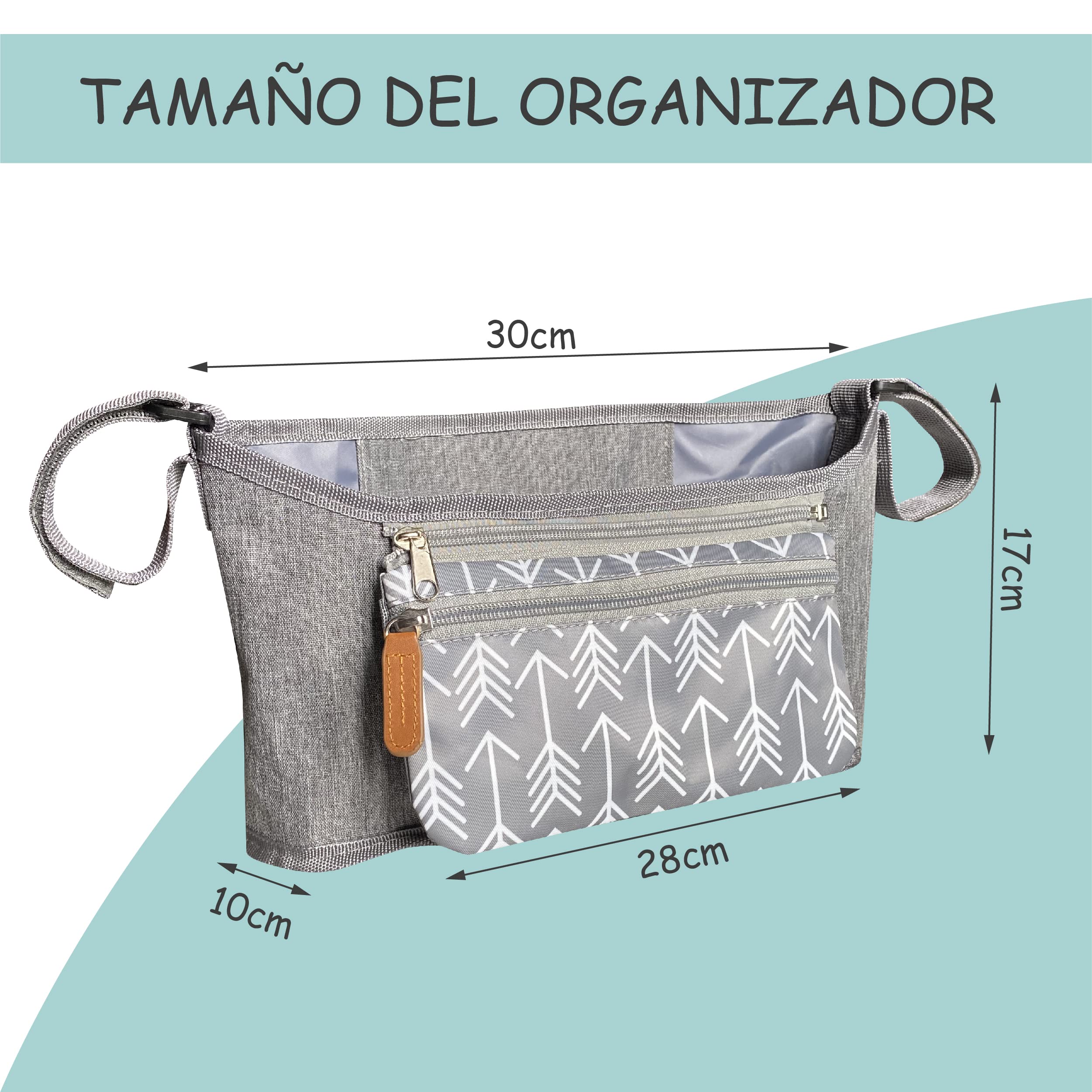 Bolso Carro Organizador Impermeable para Cochecito de Bebé con Bolsa Pequeña Extraíble. Mochila Carrito Diseño Universal, Maternidad