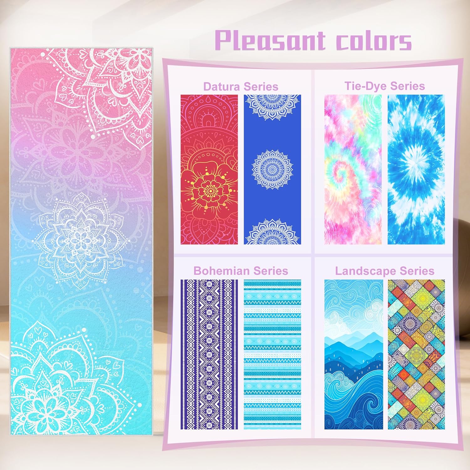 Yoga Towel,Absorbent Yoga Mat Towel for Hot Yoga Non Slip,Stylish Prints,Ideal for Workouts,Hot Yoga,Bikram,Pilates Equipment,72 x 27 in,Gradient Mandala - Image 8