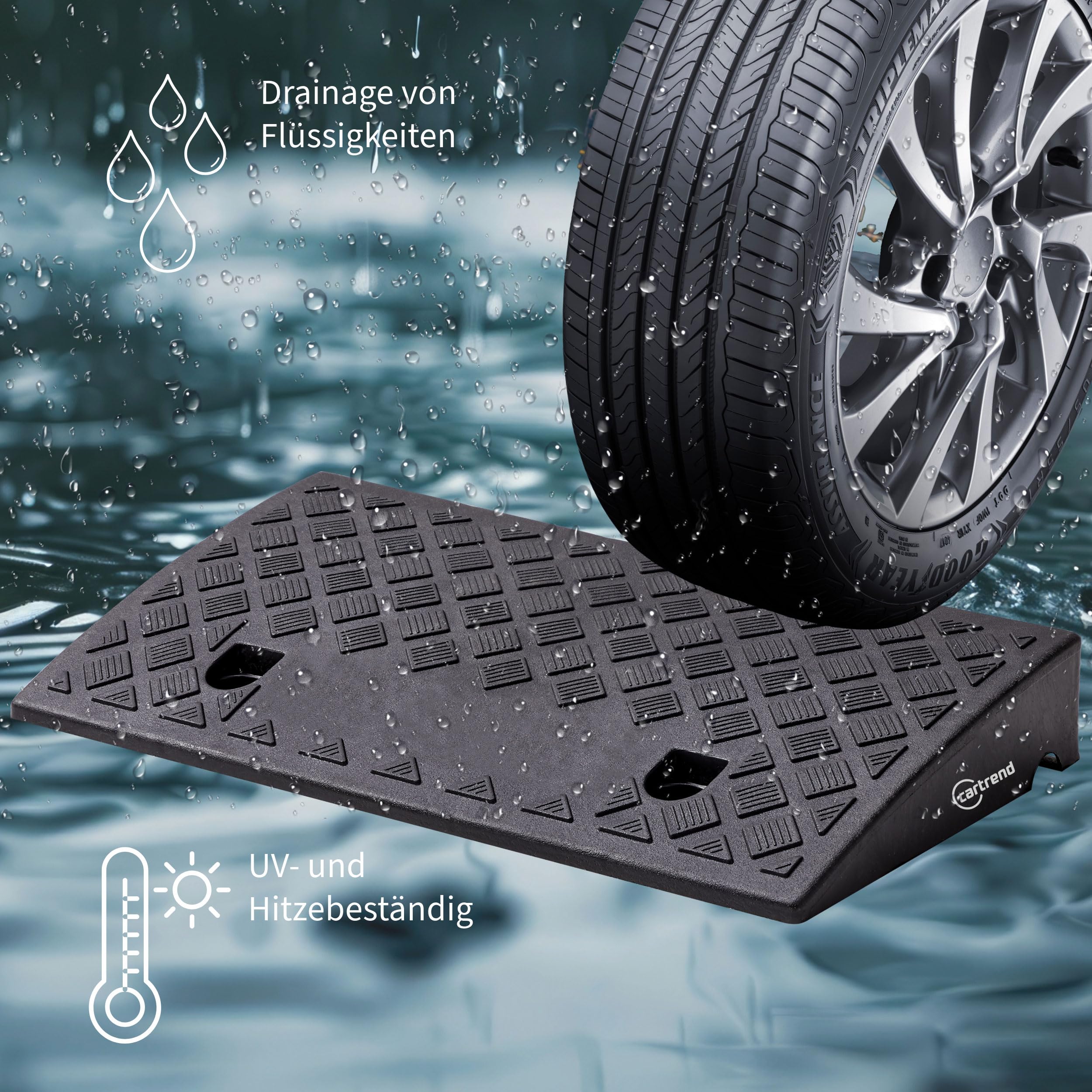 cartrend Bordsteinrampen 2er-Set, tragbar, Rollstuhlrampe für Auto, Motorrad, Rollstuhl, Rollator, schwarz
