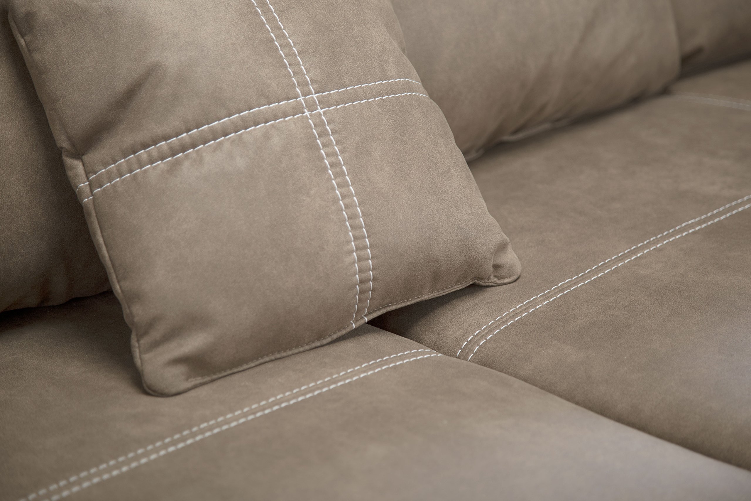 CAVADORE Big Sofa Mavericco/XXL Love Seat dal design moderno in effetto pelle, con cuscini per lo schienale e cuscino decorativo, 287 x 69 x 108 cm (L x A x P), microfibra beige
