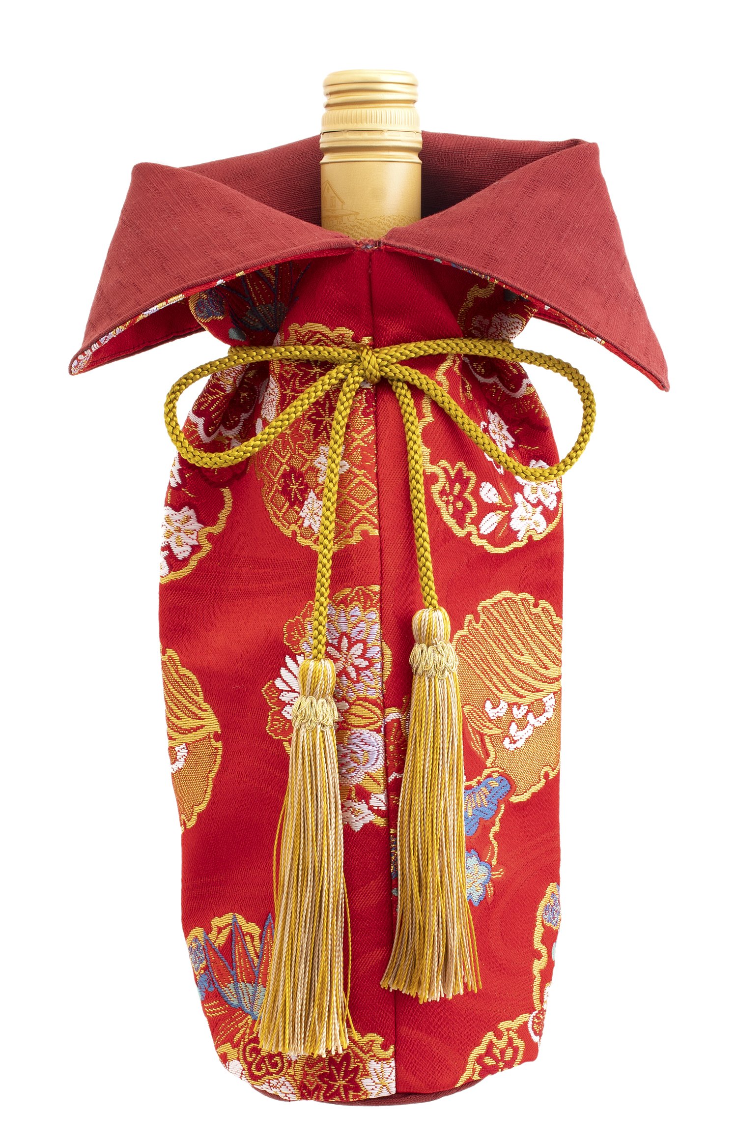 Kensuisya Japanese Gold Brocade Wine Bottle Cover Premium Collection (Sho-chiku-bai with Snow)