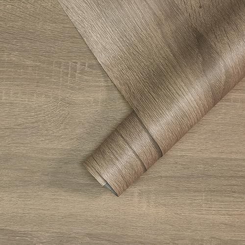 JSEVEM Papel tapiz de madera de roble gris claro de 16 x 354 pulgadas de grosor, papel de contacto de grano de madera marrón claro gris y marrón