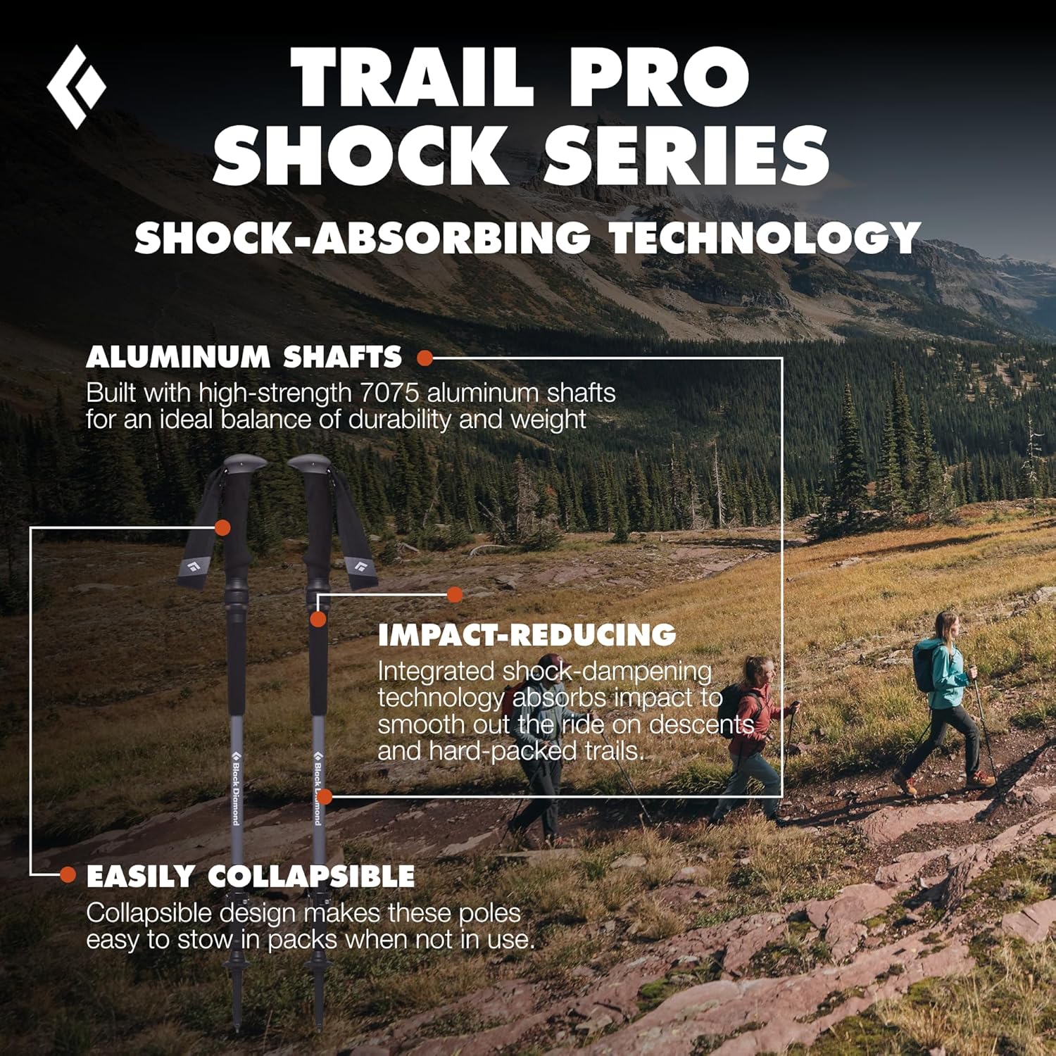 BLACK DIAMOND Trail Trekking Poles (Pair) | Lightweight Aluminum Hiking Poles | Natural, Cork, or Foam Grips | FlickLock Adjustable Shafts for All-Season Stability