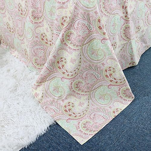 Miniatura 4 de FADFAY Juego de sábanas de 4 piezas con estampado de cachemira rosa, colección de ropa de cama de diseño de 800 hilos, 100% algodón egipcio, con