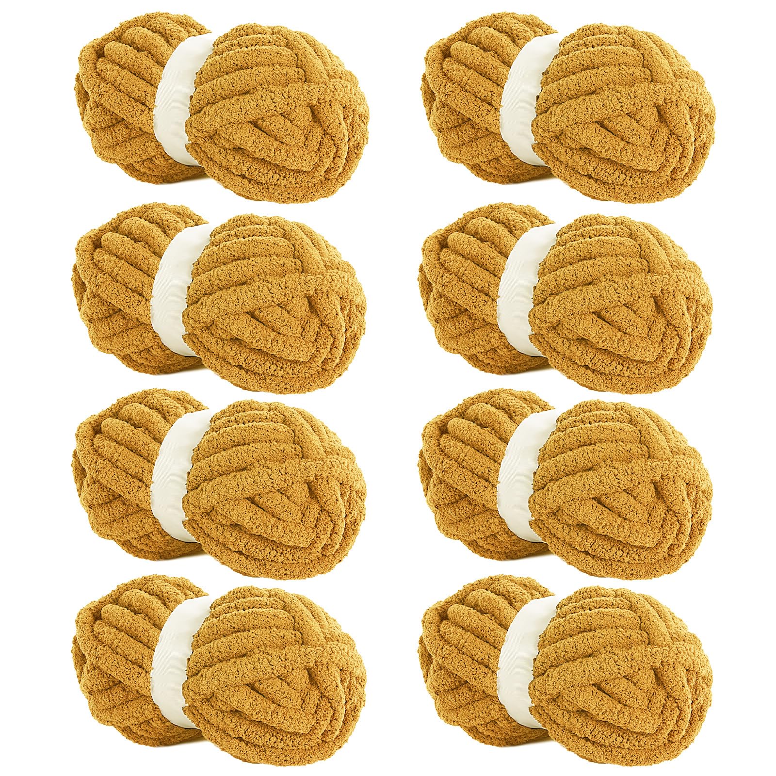 HOMBYS Yellow Chunky Chenille Yarn for Crocheting, Bulky Thick Fluffy Yarn for Knitting,Super Bulky Chunky Yarn for Hand Knitting Blanket, Soft Plush Yarn, 8 Jumbo Pack (27 yds,8 oz Each Skein) — image 1