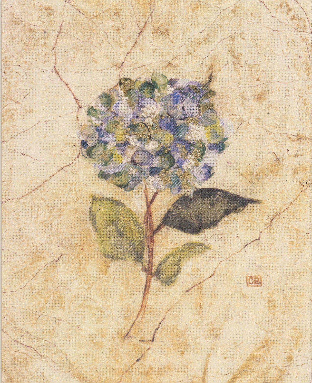 CandamarDesigns 20.3 x 25.4 cm Hydrangea on Cracked Linen Embellished Cross Stitch Kit