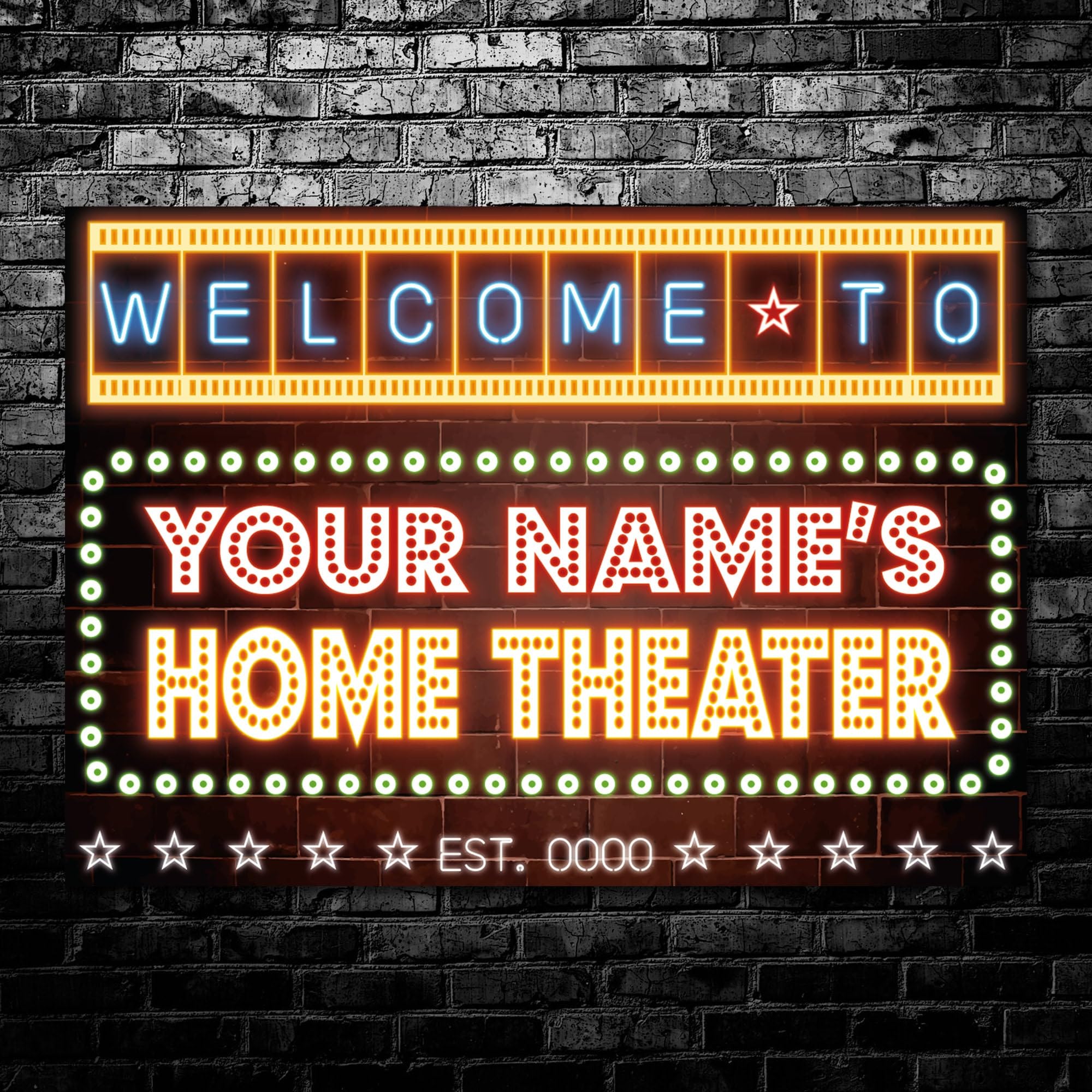 My Pixel Print Metal Personalised Home Theater Cinema Room Neon Effect Sign Wall Decor Your Name Plaque