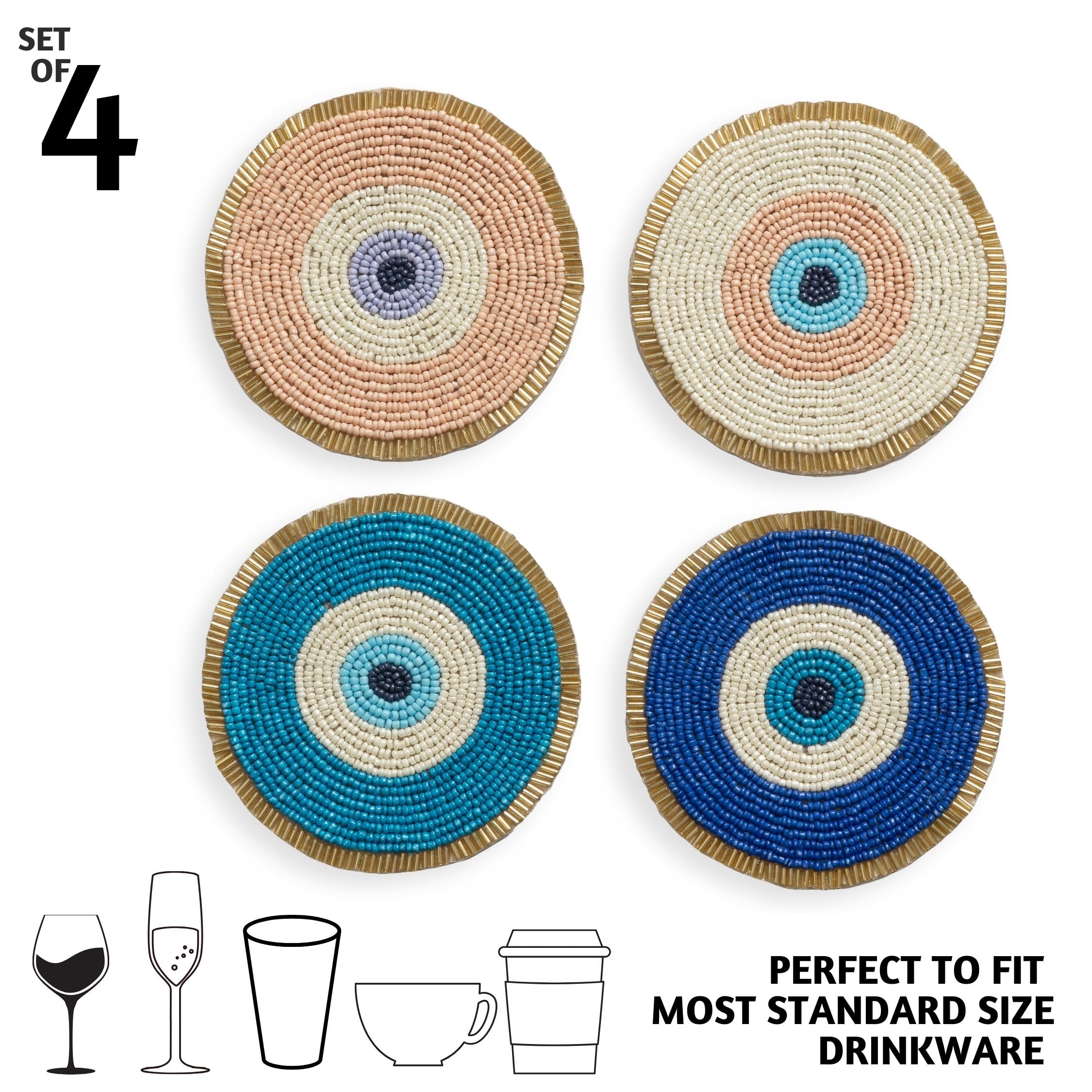 Folkulture Beaded Coasters for Drinks Set of 4 or Coffee Table, 4" Round Decorative Bar Coasters for Table Décorations - Image 3