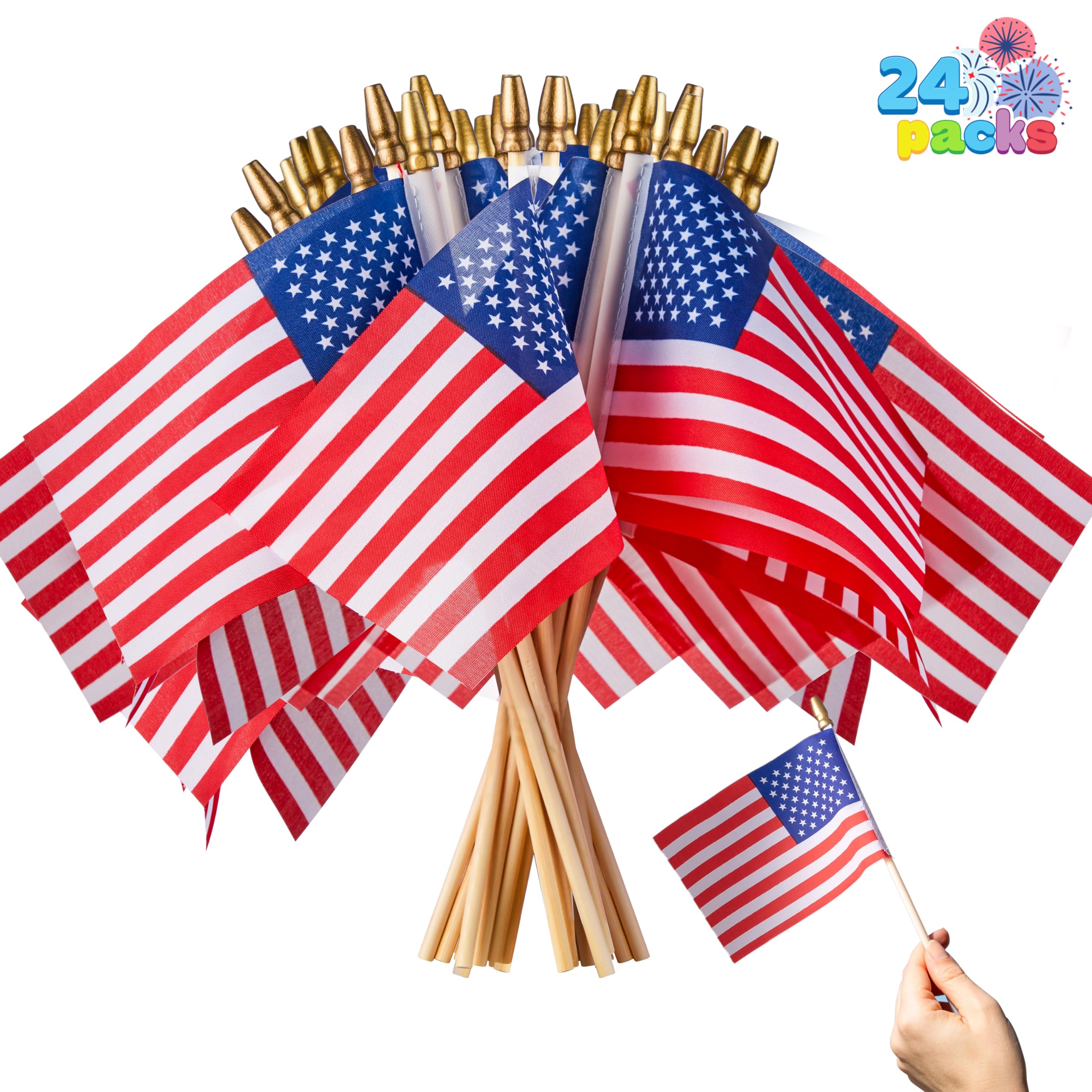 JOYIN 24 Pcs Small American Flags on Stick 4x6 Inch for 4th of July Celebration, Memorial Day decorations, Patriotic Party Supplies, Independence Day