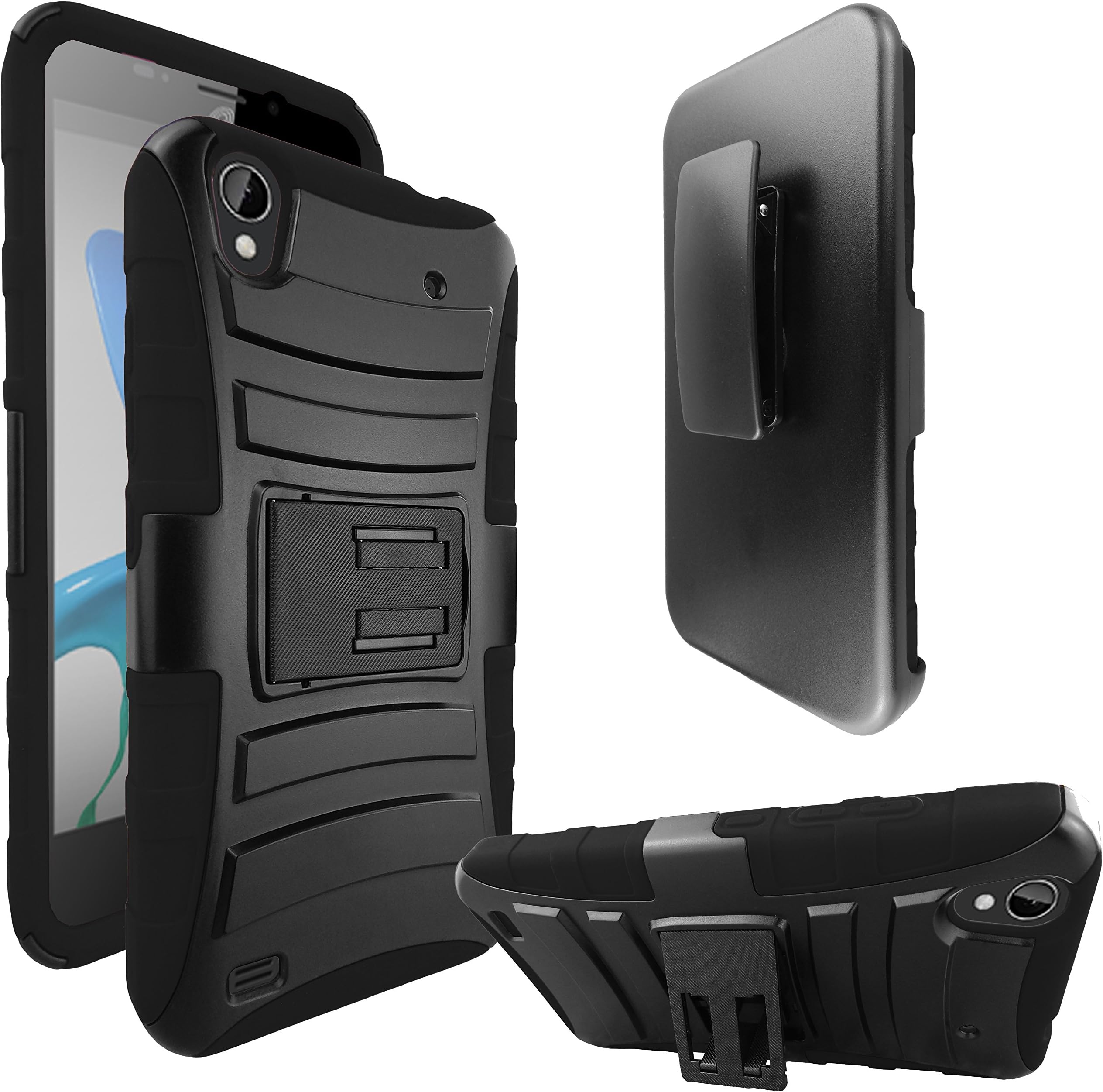 ATUS Heavy Duty Dual Layer Holster Case Kick Stand with Locking Belt Swivel Clip for Samsung Quartz (Black/Black)