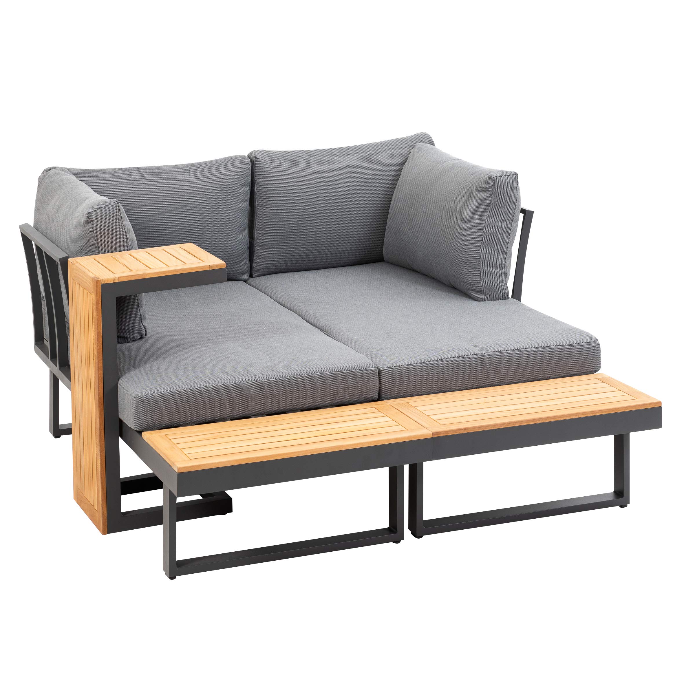 greemotion Lounge-Set Samara, Gartenmöbel-Set aus Aluminium, inklusive Kissen, Anthrazit / Holzfarben / Grau, Mittel