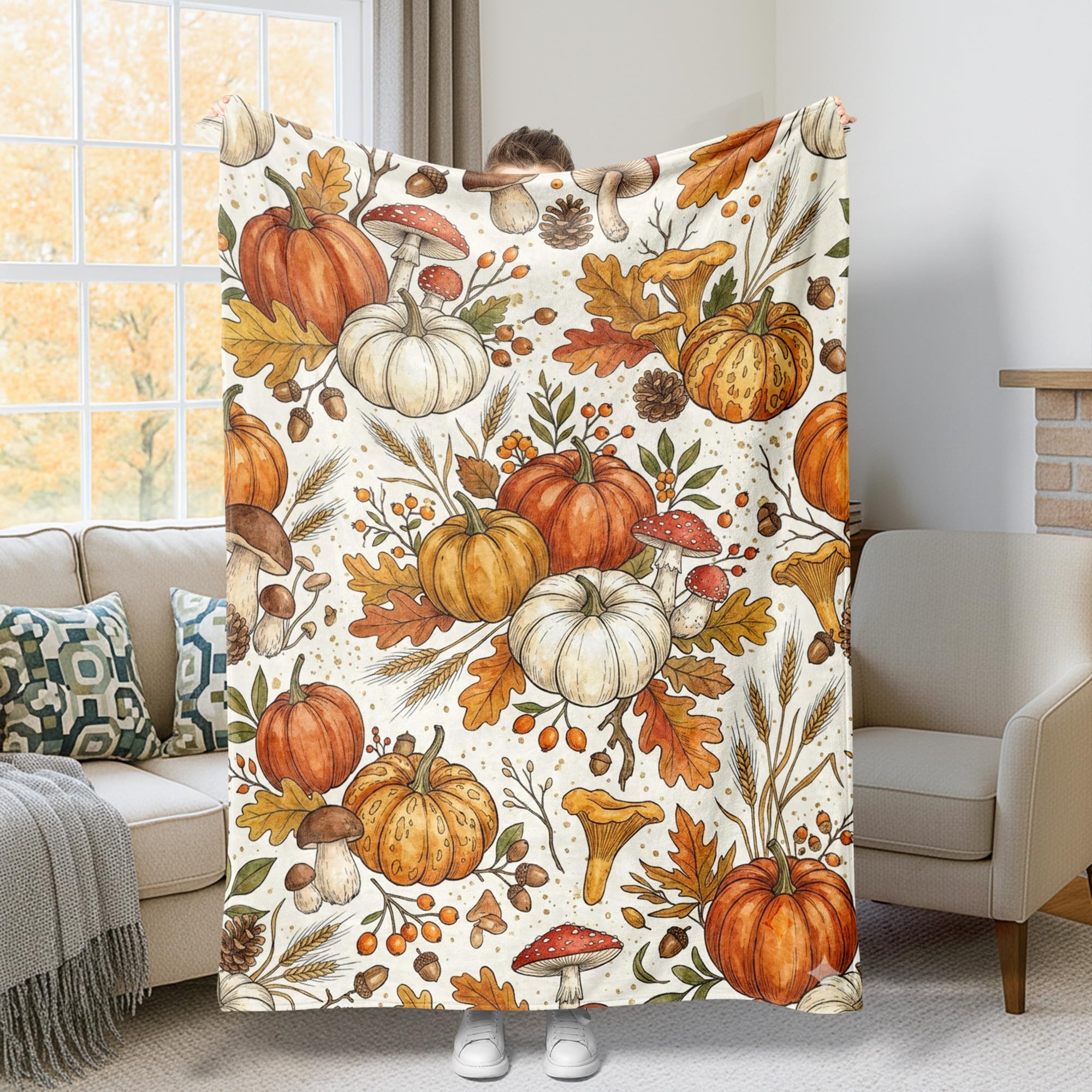 Couverture en peluche citrouilles pour créer une ambiance douce et chaleureuse