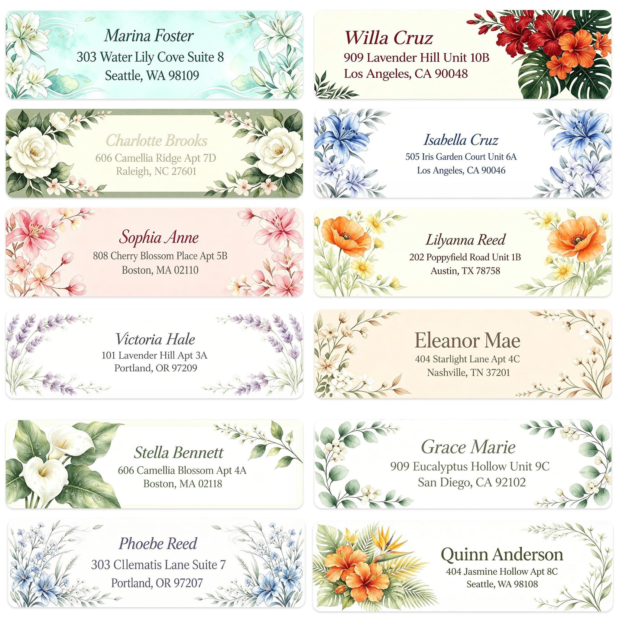 Custom Address Labels Floral, Personalized Return Mailing Stickers Adhesive