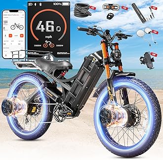 eAhora Romeo Pro 2/3 34-50Mph Electric Bike for Adults, 1600/2500/4000/5600W Dual Motor Ebike 48-60V 60-80Ah Battery 100-235 Mile Long Range, 26*4.0"/20*4.5" Fat Tire, Full Suspension, All Terrain