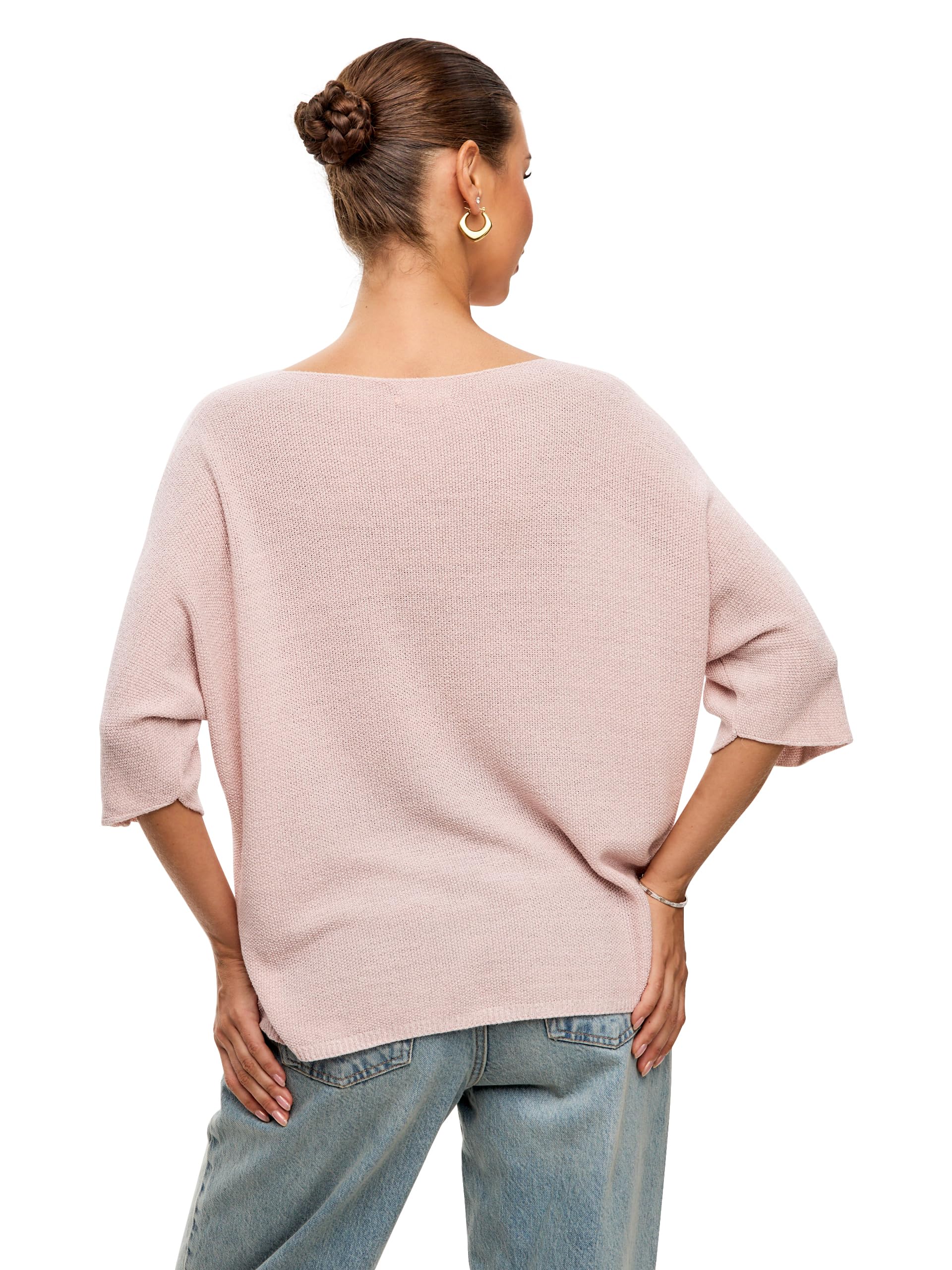 Feinstrickpullover Damen V-Ausschnitt dünner Pullover Damen Oversize Leichter eleganter Glitzer Lurex Pullover Frauen, Made in Italy