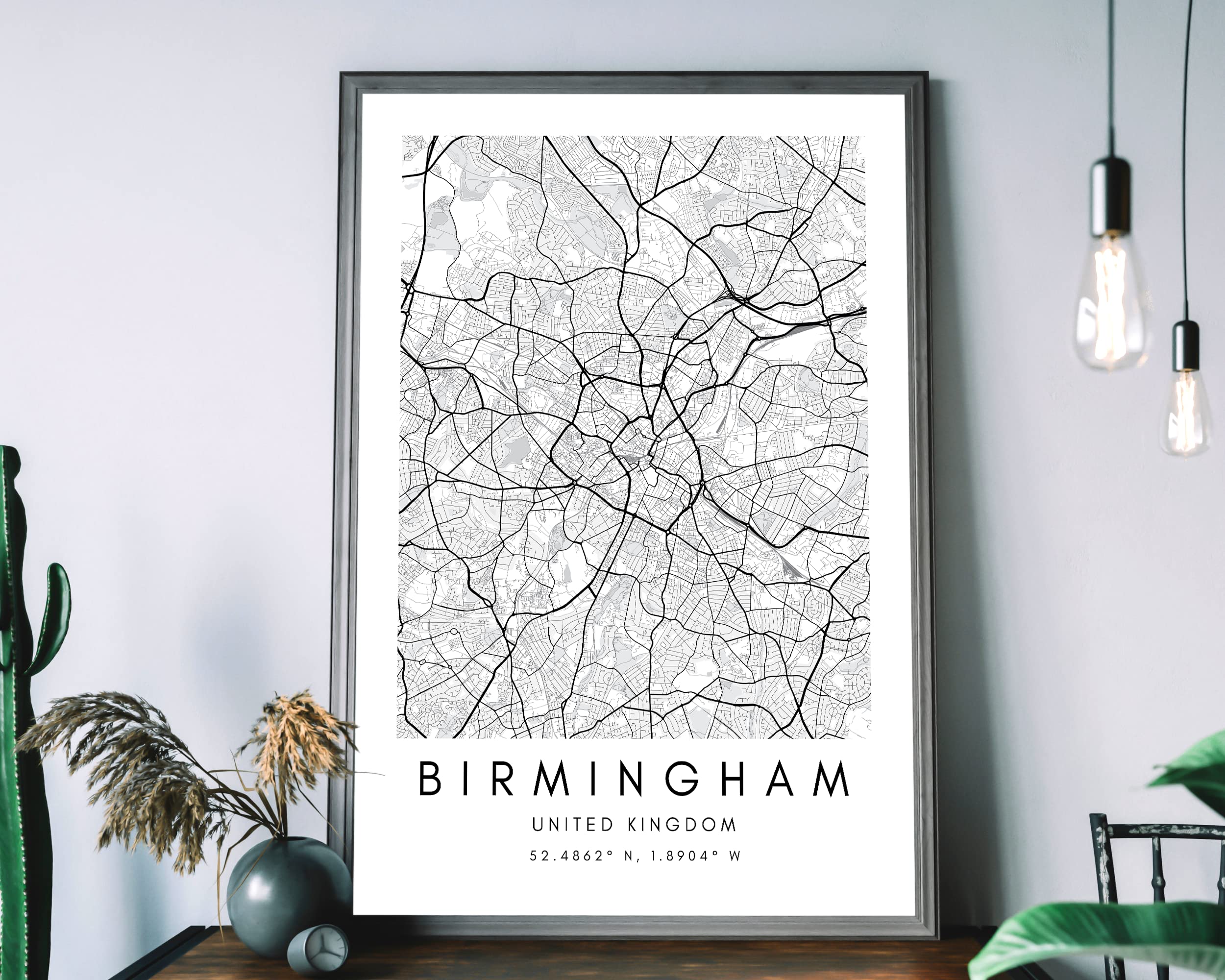 State Media Vision Minimalist City Map Poster, City Coordinates Posters, Living Room Bedroom Decor (UK Cities) (Birmingham, A4 (29.7cm x 21cm))