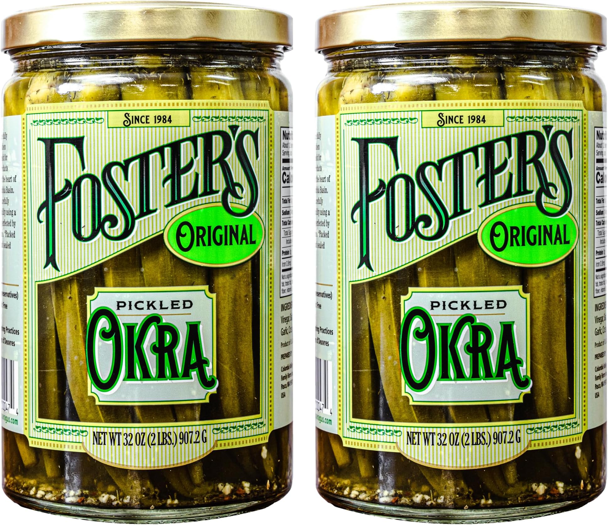 - Foster's Pickled Okra in Jar, Original, 32oz, 2 Pack, Traditional Pickled Vegetables Recipe for over 40 years, Low Calorie Snack, Gluten Free, Fat and Preservative Free Pickles
