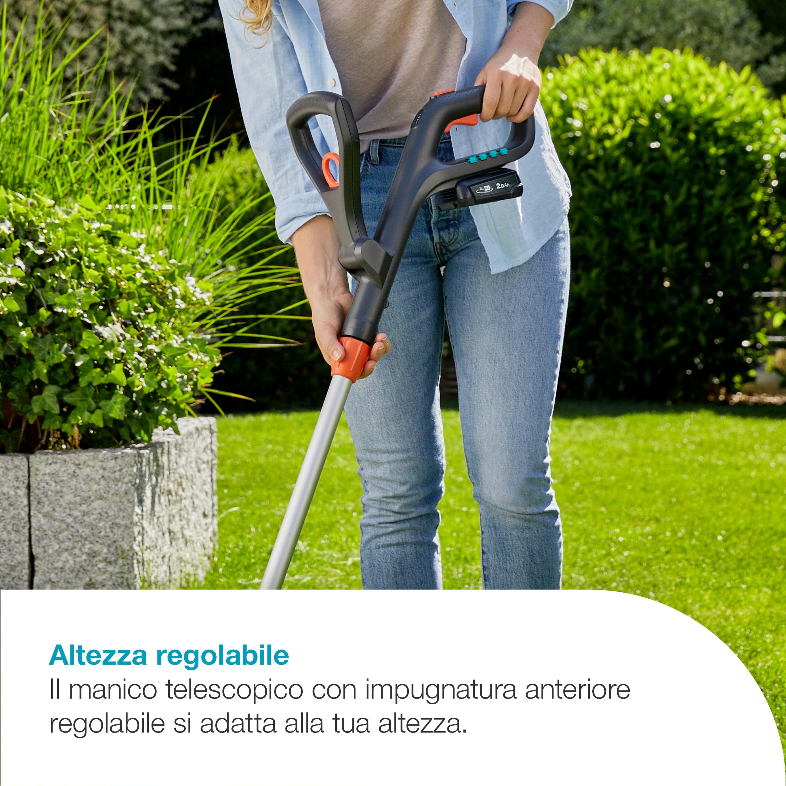 Gardena Trimmer A Batteria EasyCut 23/18V P4A Set Pronto All’Uso: Potente, Leggero, Telescopico, Testa inclinabile, Senza fili (14700-20)