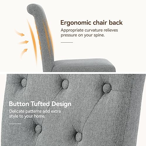 Miniatura 5 de Juego de 4 sillas de comedor tapizadas, sillas de comedor Parsons con botones copetudos con patas de madera maciza, silla lateral de tela moderna