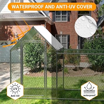 Large Outdoor Chicken Coop, Walk-in Chicken Run with PVC Hexagonal Mesh & Lockable Door, Galvanized Waterproof Poultry Cage for Backyard, Yard, Farm