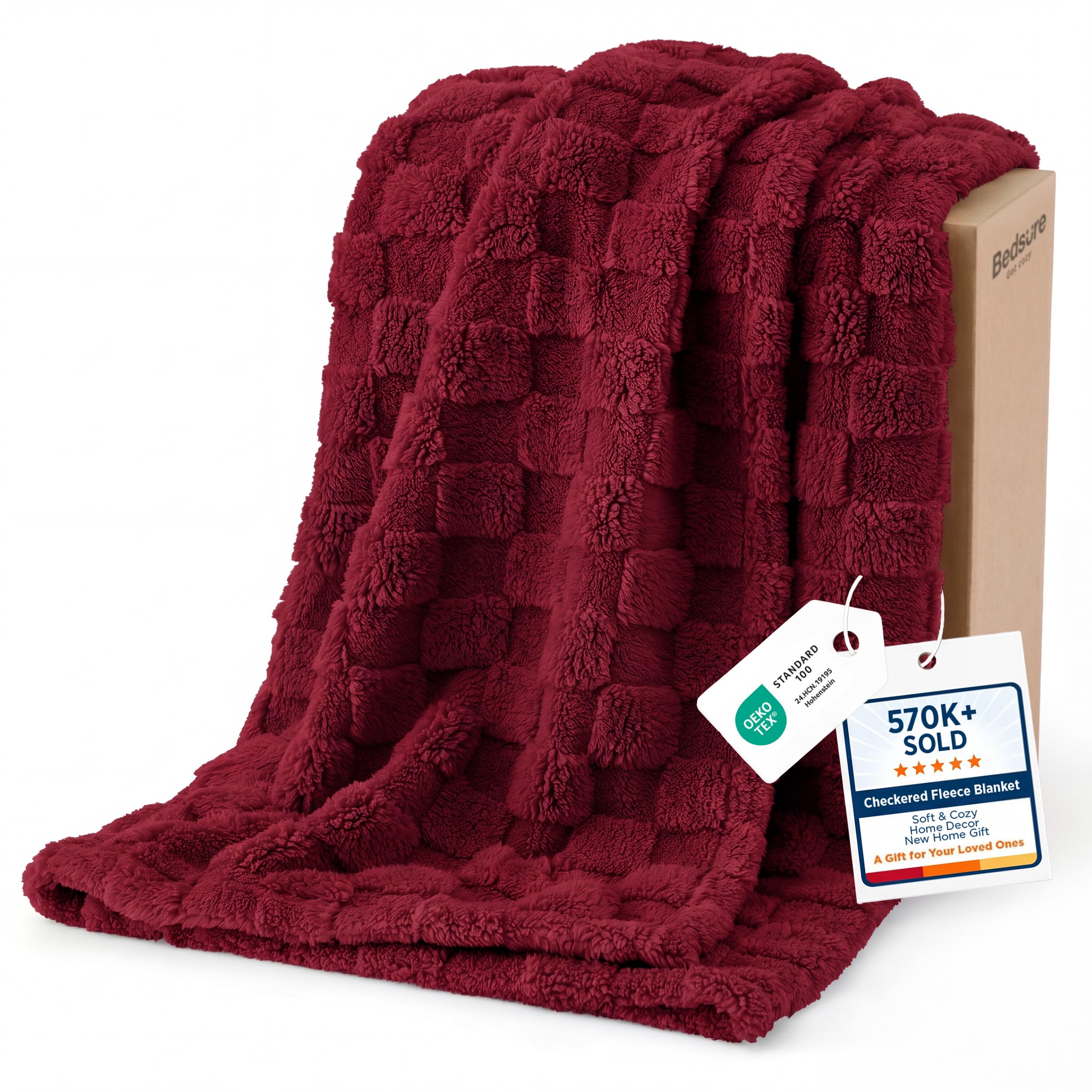 Photo 1 of Bedsure Checkered Soft Throw Blanket, Red, 50"x60"