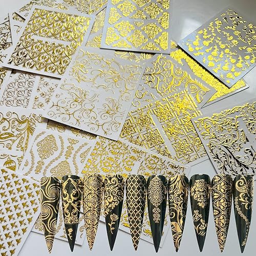 Miniatura 2 de NAIL ANGEL 26Sheets Nail Art Adhesivo Hojas Diferentes Color Dorado Formas de Lujo Pegatina Nail Art Deco 10300