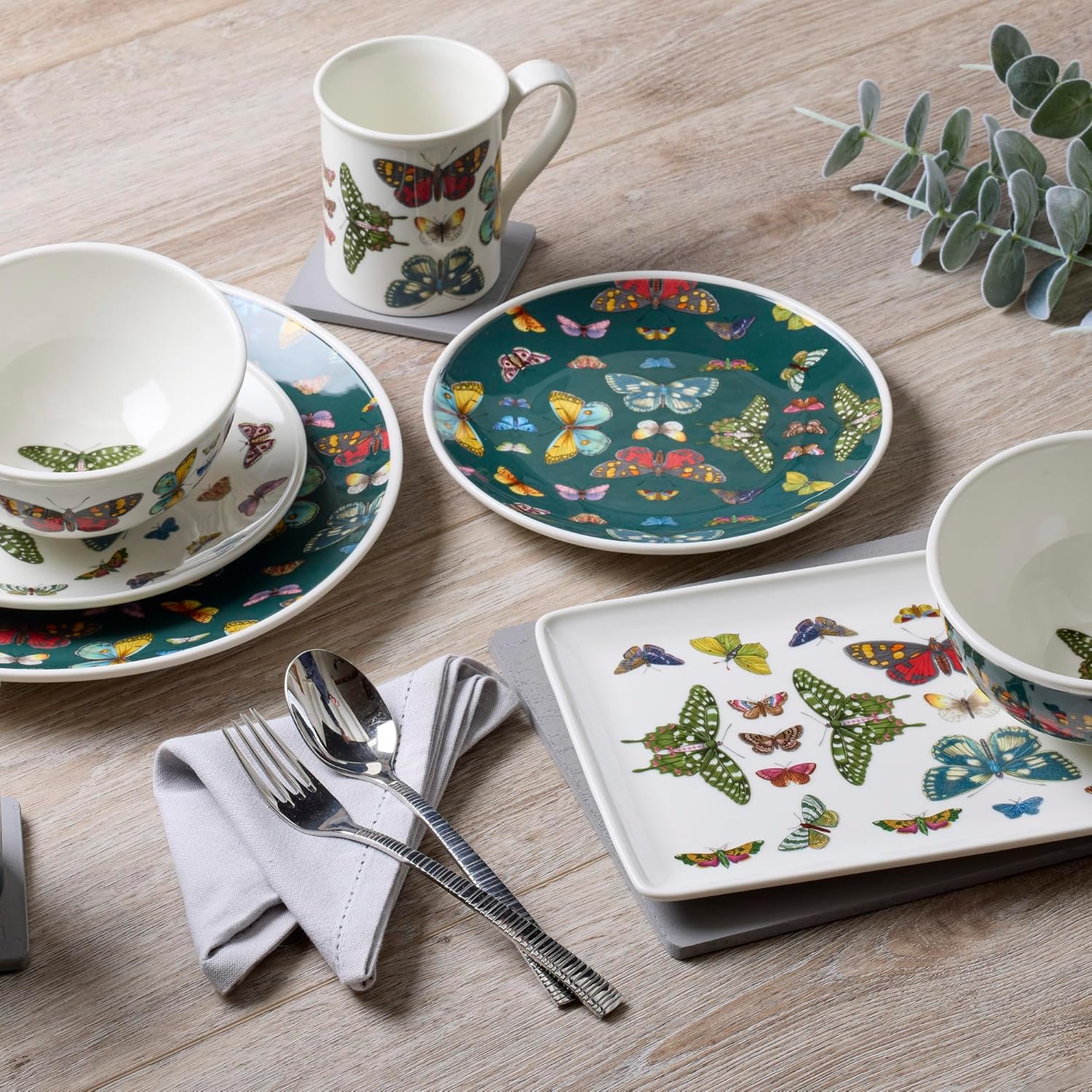 Spode Botanic Garden Harmony 12" Coupe Plate, Papilio Butterfly Accents - Green Porcelain Dish for Tableware & Picnic - Dishwasher & Microwave Safe, Floral Spring Dinnerware