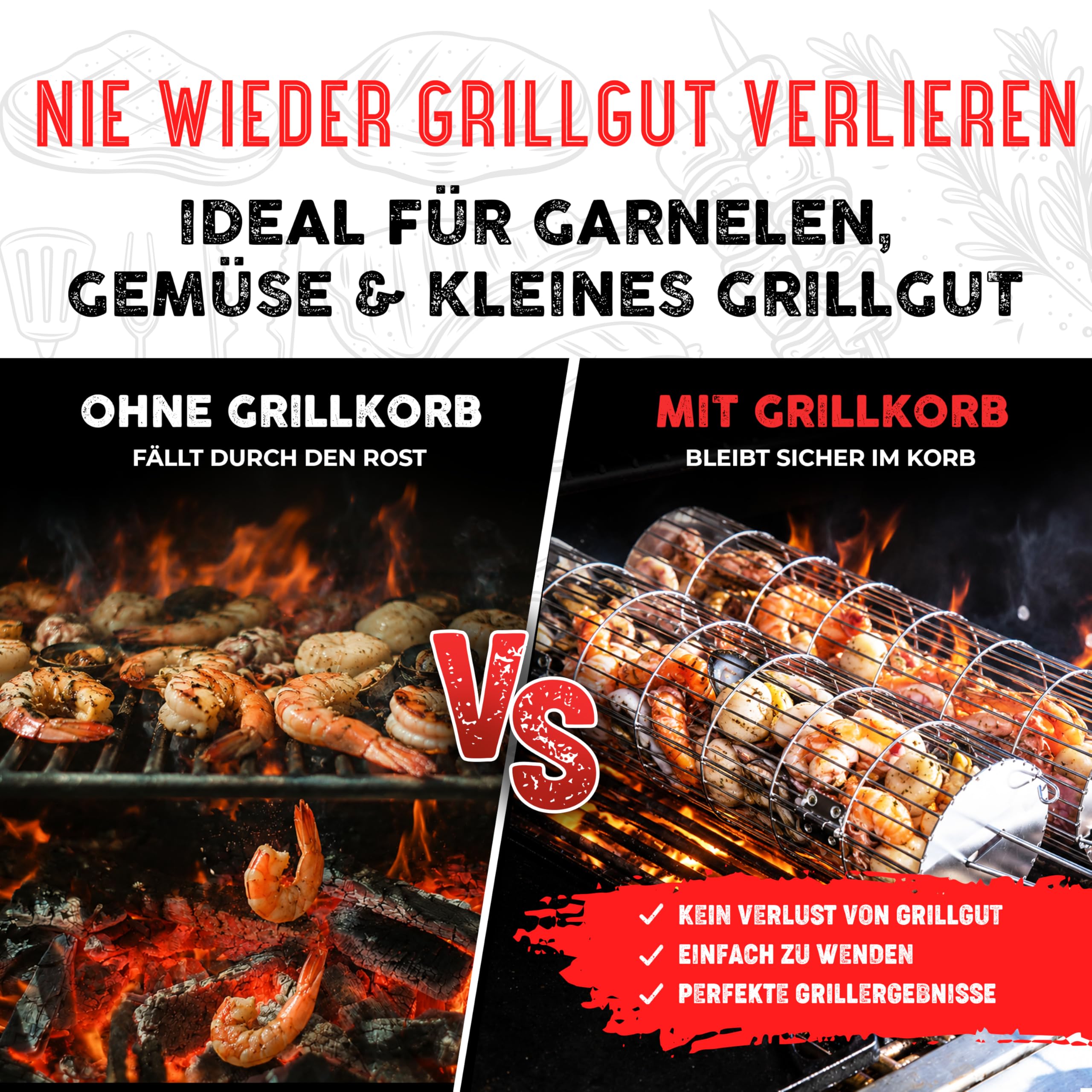 SHIZZO Rollgrillkorb, Stabiler Zylindergrill, Lebensmittelechter Edelstahl, Großer Tragbarer Grillnetzständer Für Camping Im Freien, Kochgriller Für Fisch, 2Er-Set