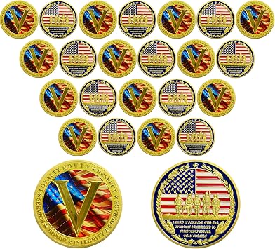 24Pcs Veteran Challenge Coin Army Military Coins Bulk Thank You for Your Service Coins Appreciation Gifts for Military Patriotic Loyalty Duty Respect Courage Integrity Honor Service