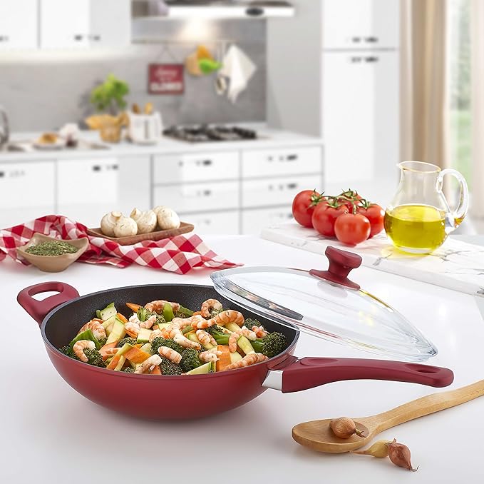 Wok Antiadherente de Aluminio Forjado SAFLON 11 Pulgadas con Tapa miniatura 2