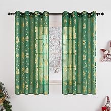 KGORGE Christmas Decoration Green Curtains Christmas Short Bedroom Set of 2 H 145 x W 140 cm Christmas Curtains with Eyelets Christmas Curtains Transparent Christmas Tree Curtain Christmas Motif
