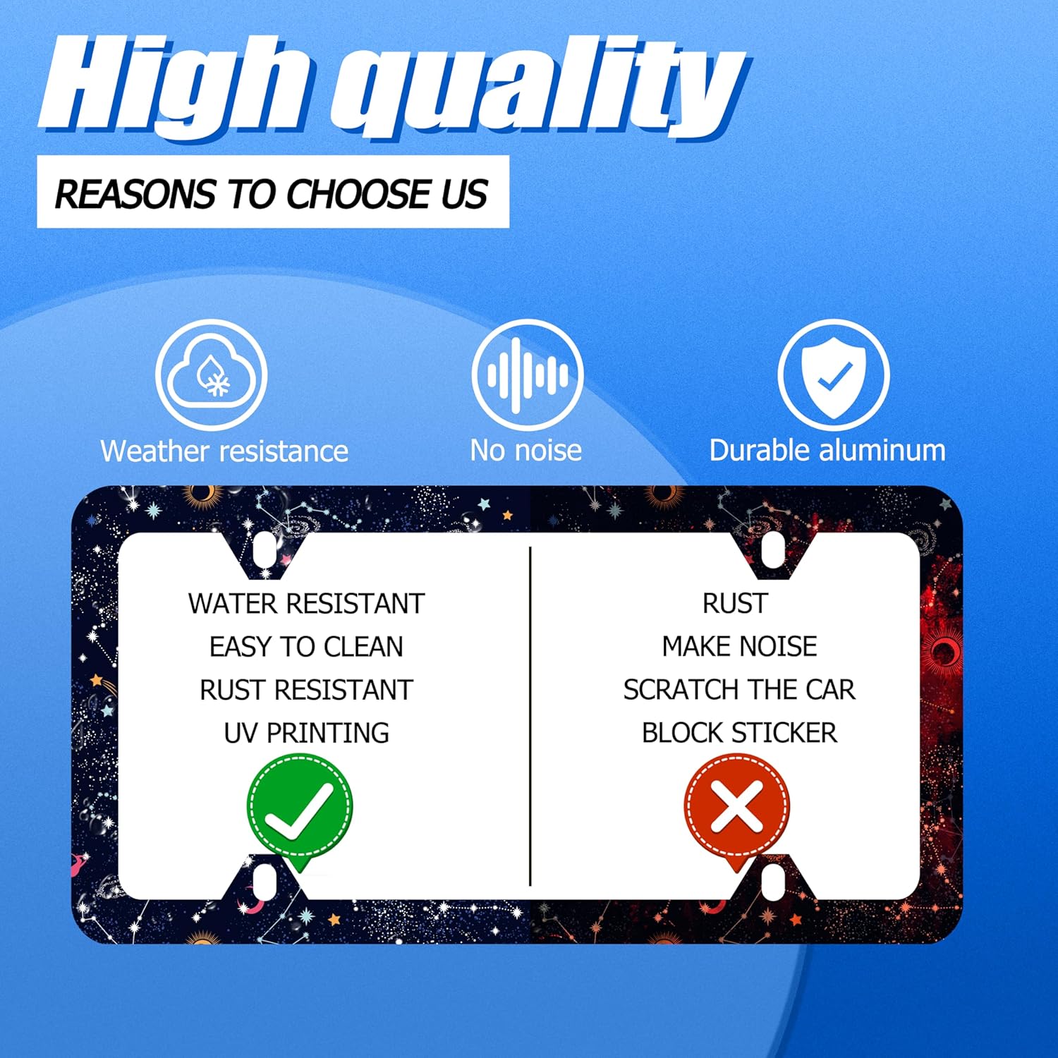 Star Moon Galaxy License Plate Frame Starry License Plate Frames Stainless Steel Accessories Cars Decor with 4 Holes and Screws Fits Standard US CA Vehicles Size 12.2 x 6 Inches - Image 4