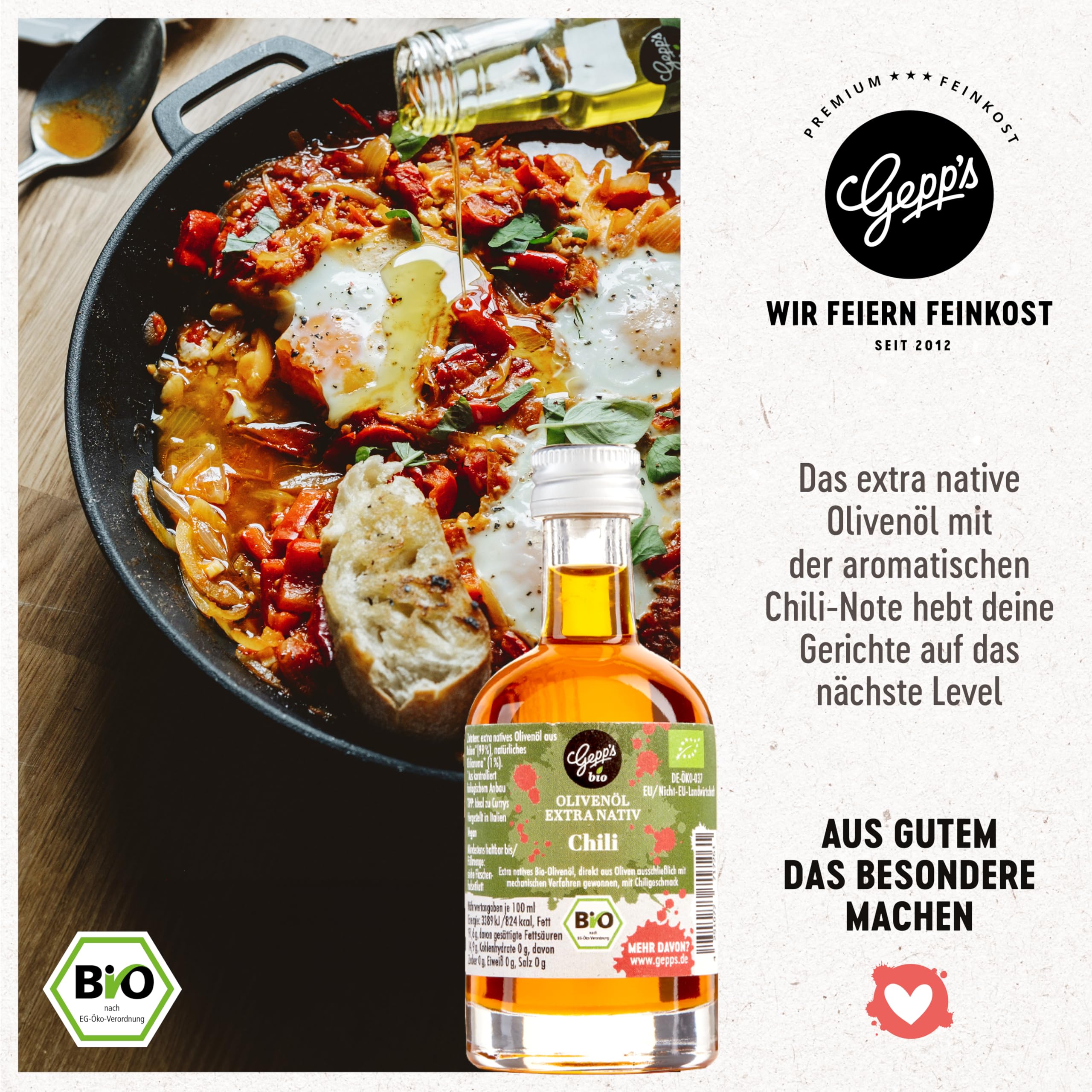Gepp‘s Feinkost Öl Geschenkbox „Öl-Clutch“ I Gewürzöl Set mit 5 erlesenen BIO-Ölen I Olivenöl Basilikum, Chili, Knoblauch, Orange & Zitrone I Geschenkidee für Männer & Frauen