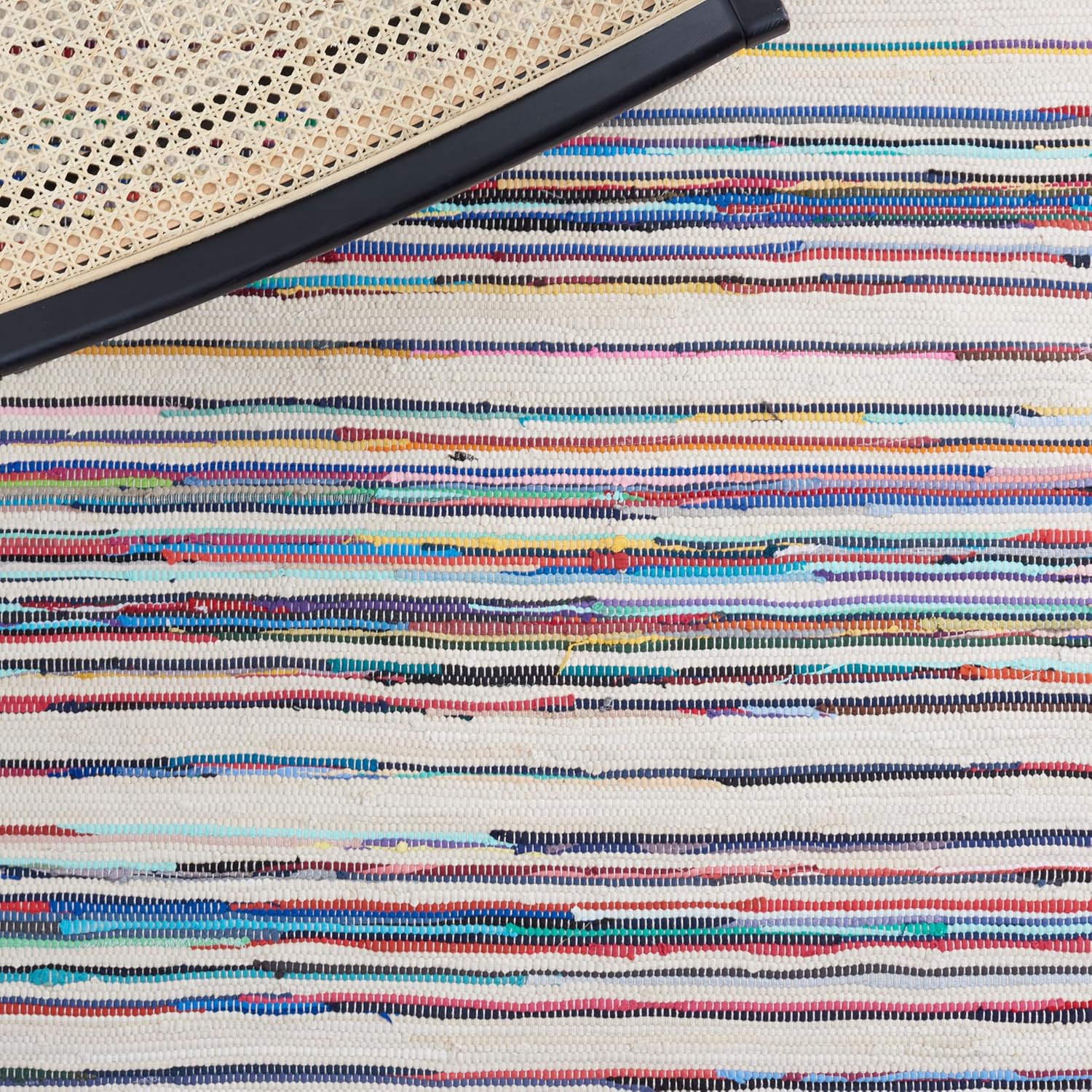 SAFAVIEH Rag Rug Collection Runner Rug - 2'3" x 6', Ivory & Multi, Handmade Boho Stripe Cotton, Ideal for High Traffic Areas in Living Room, Bedroom (RAR126G)