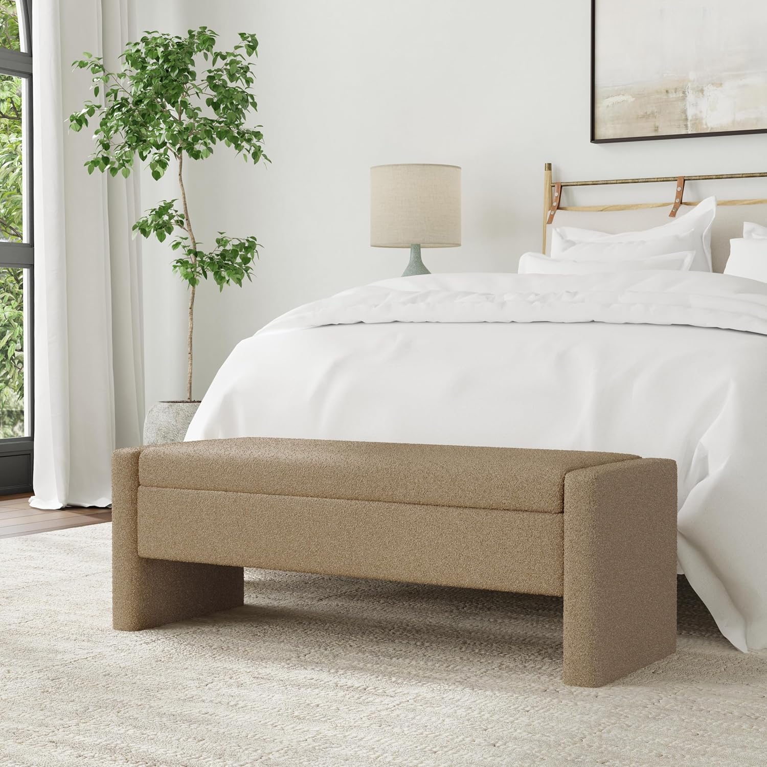Spatial Order Copenhagen Modern Storage Bench |Spatial Order Home Décor|Bench with Storage for Living Room & Bedroom - Brown Boucle