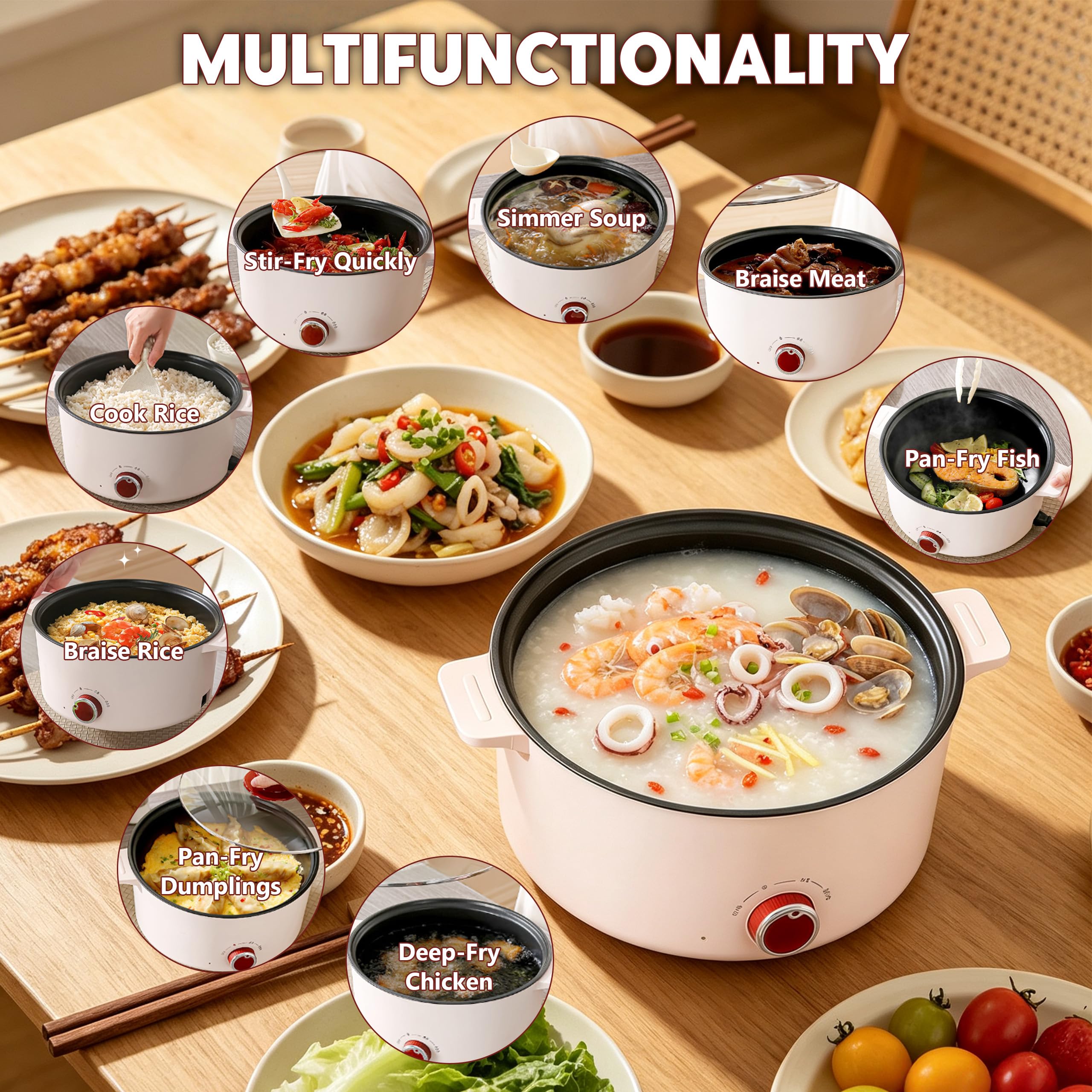 Hot Pot Électrique Portable 4,6 L avec Cuiseur Vapeur 1350W