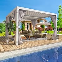 Vista 12 de MELLCOM Pérgola con Persianas - 12x20, Aluminio con Techo Ajustable, Veta de Madera con Cortinas Impermeables y Redes