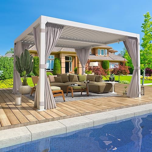 Miniatura 39 de MELLCOM Pérgola con listones de 10 x 12 pulgadas, pérgola de aluminio para exteriores con techo con listones ajustables, cortinas impermeables