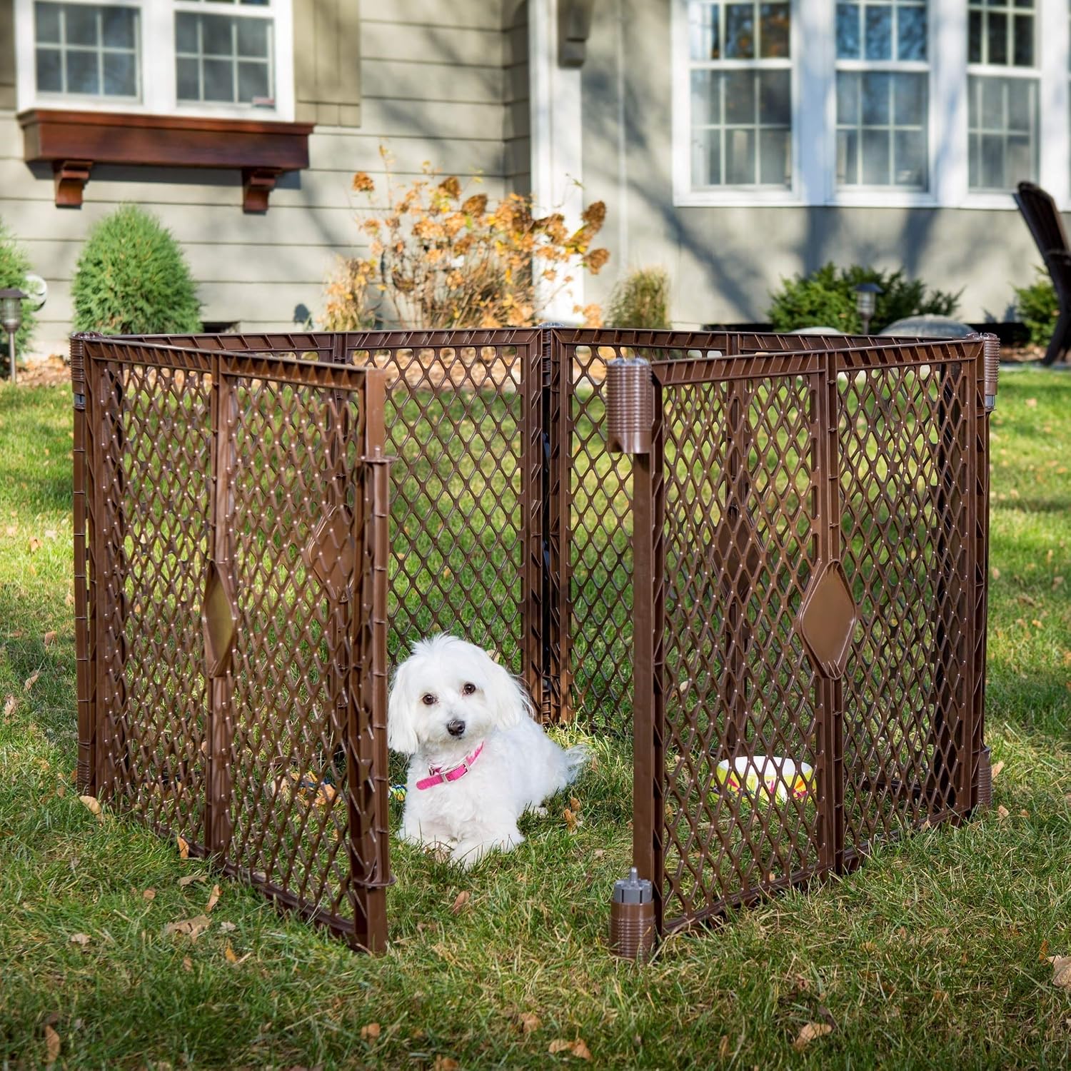 North States MyPet 7 Sq. Ft. Stages Indoor and Outdoor Petyard: Weather Resistant 4-Panel Pet Enclosure. Freestanding (26" Tall, Brown)