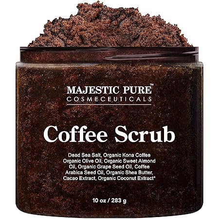 Majestic Pure Arabica Coffee Scrub - All Natural Body Scrub for Skin Care, Stretch Marks, Acne & Cellulite, Reduce the Look of Spider Veins, Eczema, Age Spots & Varicose Veins - 10 Ounces