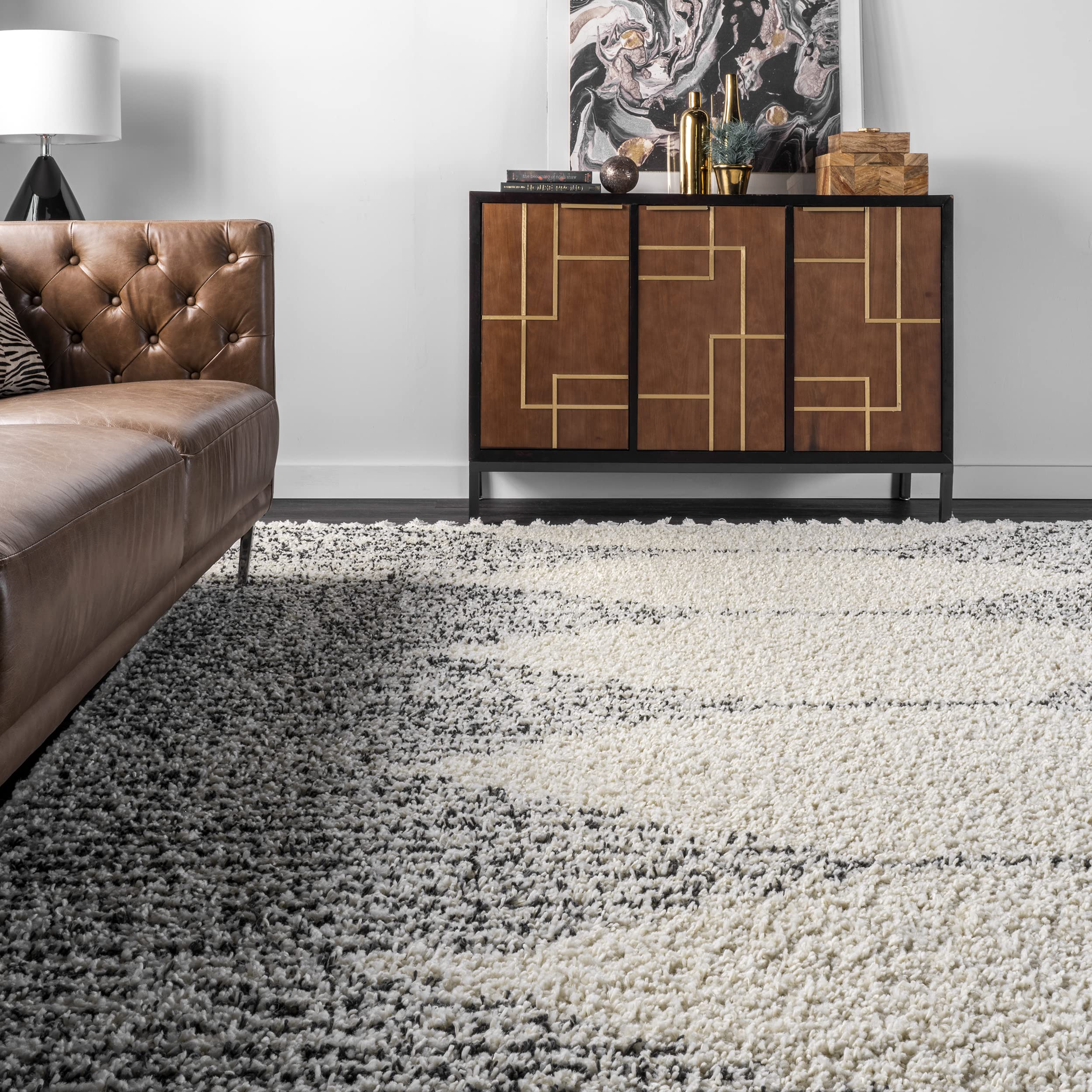 nuLOOM Sadie Moroccan Diamond Tassel Shag Area Rug, 3' x 5' Oval, Off-white