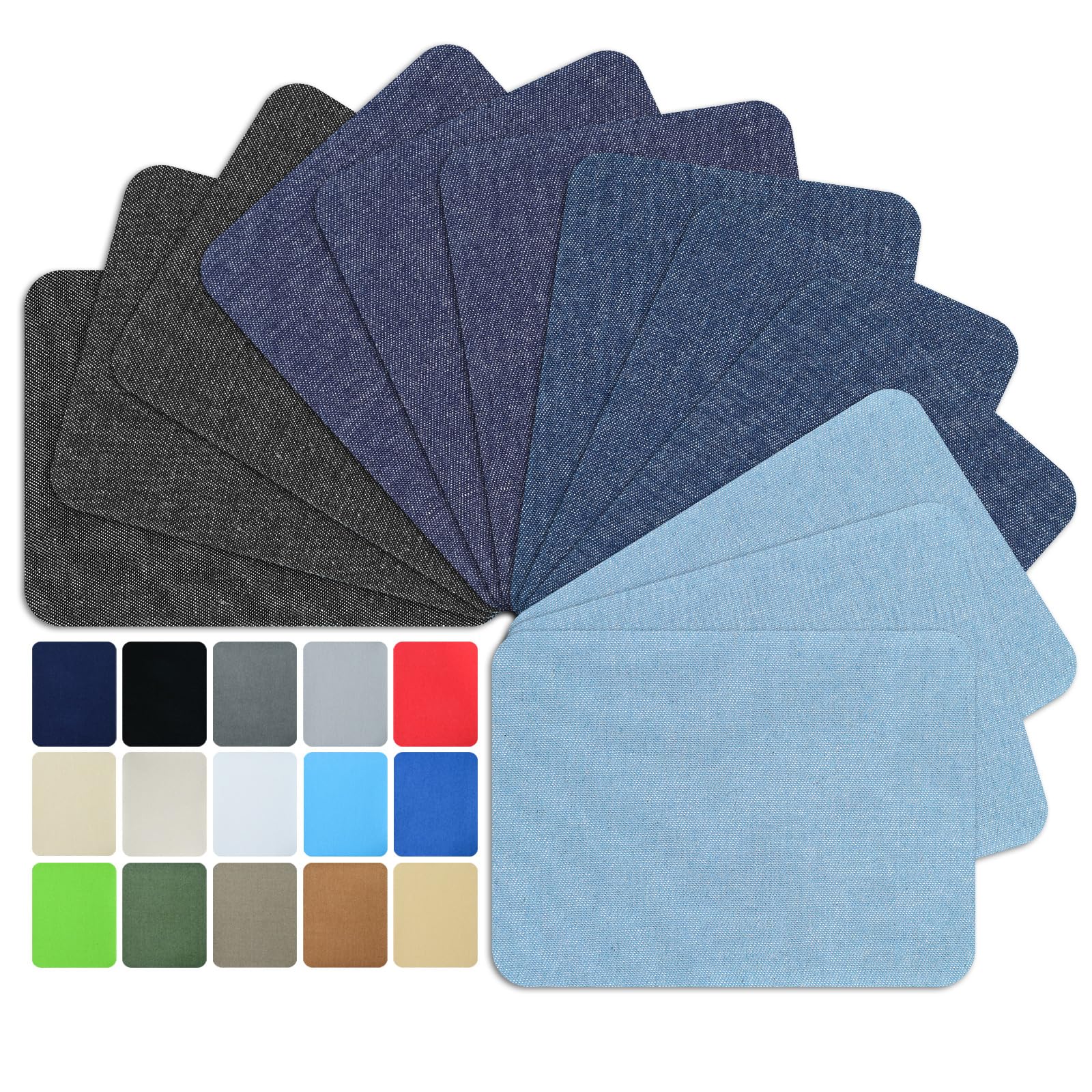 Buite 12Pcs Denim Iron on Patches for Jeans Inside&Outside, Fabric Pants Patch for Holes Iron on, Strongest Glue 100% Cotton, Patch for Clothes, Jeans, Jackets（4*Color 3"*4.25"）