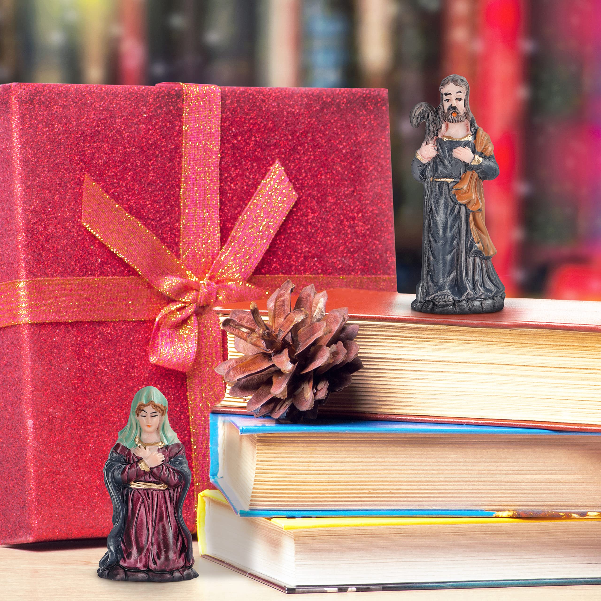 BELLE VOUS Set Belen Navidad con 9 Estatuillas - Pesebre Navideño de Resina - Set Adornos Navidad de Poliresina para Uso en Interiores - Decorar el Hogar, Iglesia o Escuela