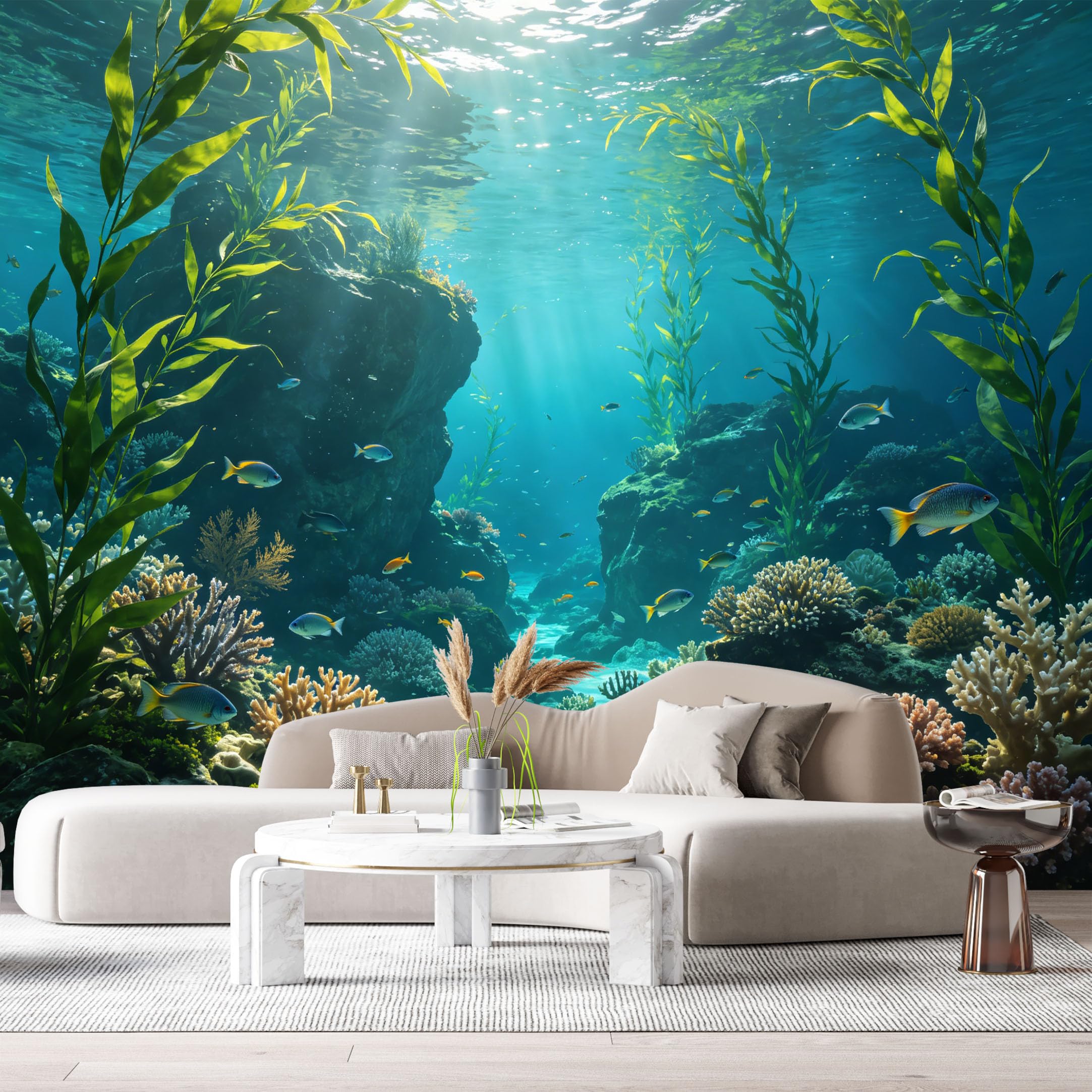 Custom Size Wall Murals Ocean Marine Tropical Reef Underwater Fish 3D SelfAdhesiveWall Fabric Removable Wallpaper Wall Decor for Living Room Bedroom Bathroom