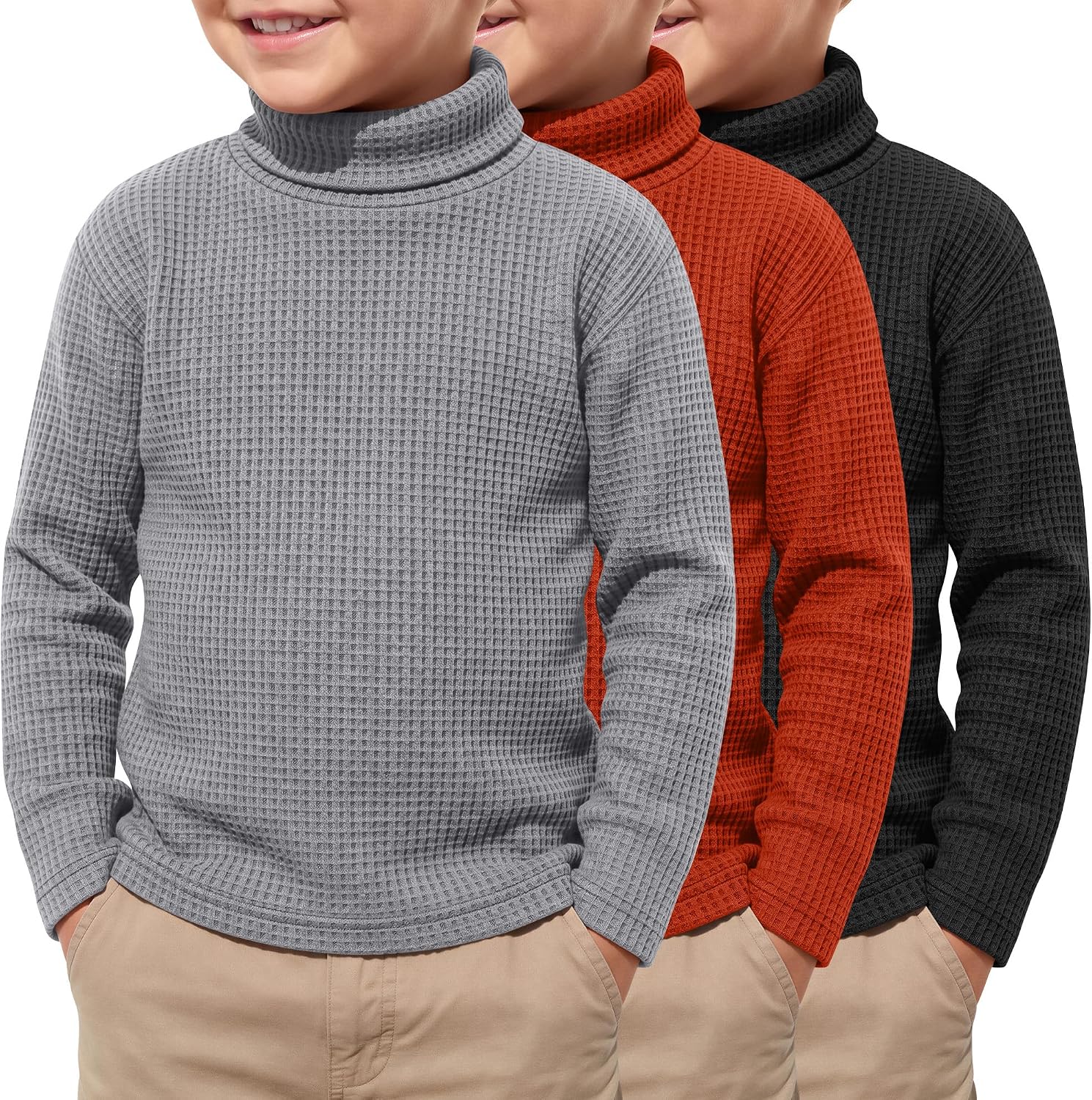 3 Pack Toddler Boys' Turtleneck Long Sleeve Shirts