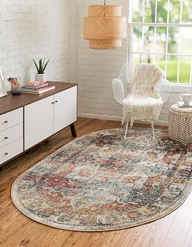 Unique Loom Isabella Collection Area Rug - Adjani 5 1" x 8 Oval, Ivory/ Beige