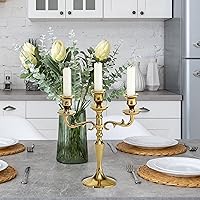 Vista 9 de Hamptons - Candelabro dorado de tres brazos, hecho a mano de aluminio, 10.25 pulgadas de alto, peso nulo